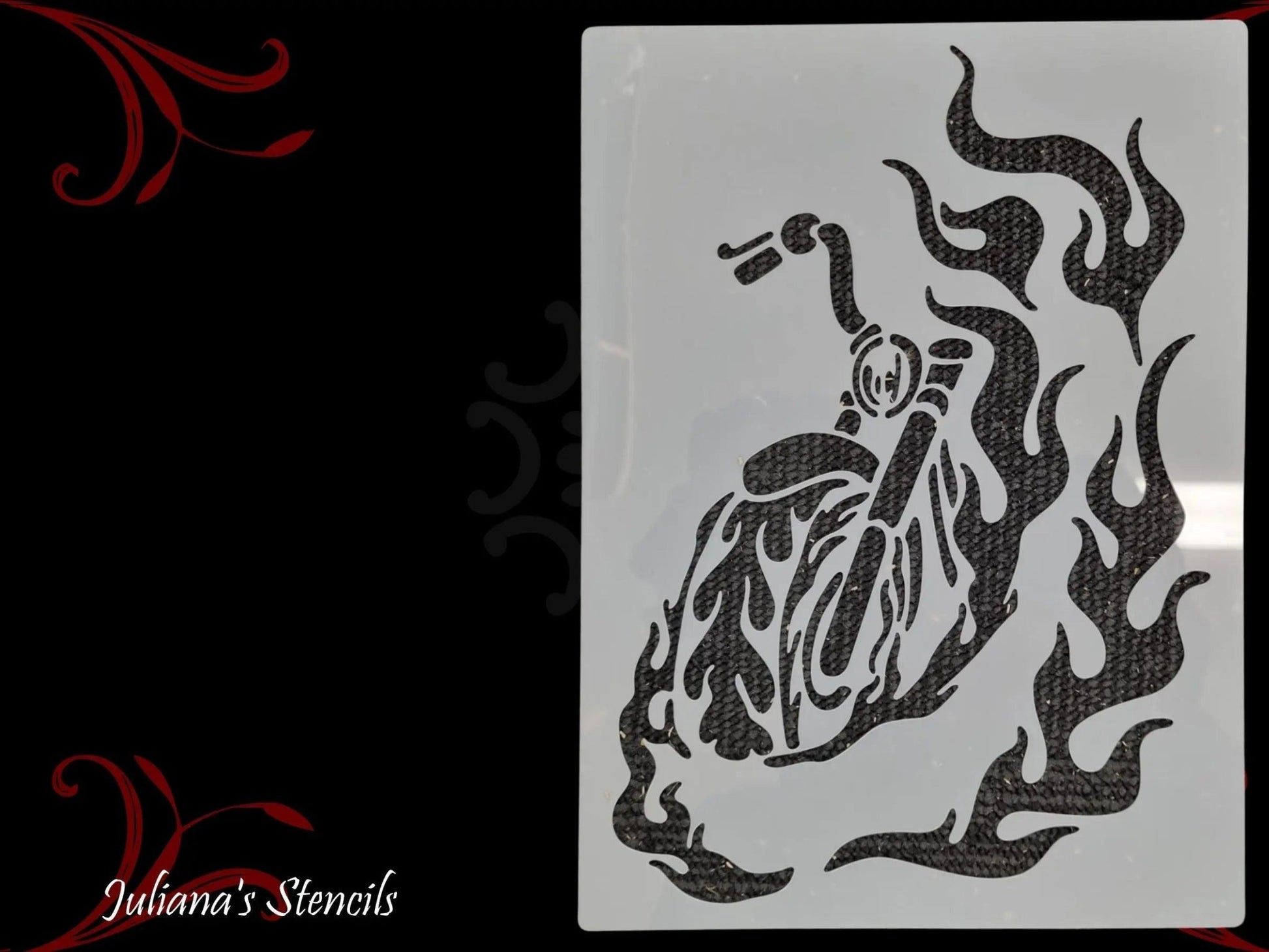 Flaming Motorbike Furniture & wall Paint Stencil 297 x 210mm - Vintique Concepts