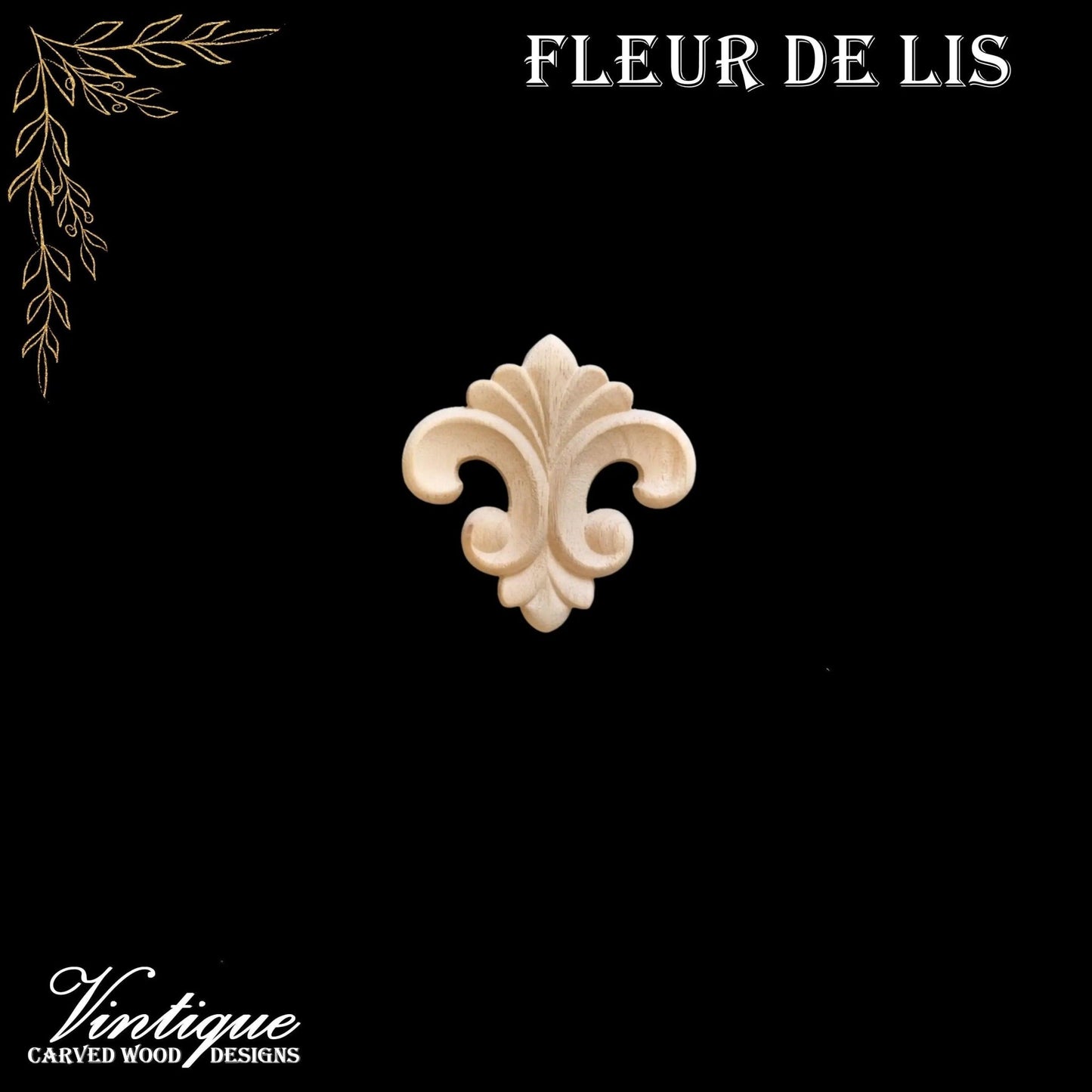 Fleur De Lis centre wood applique  6cm x 6cm-Vintique Concepts