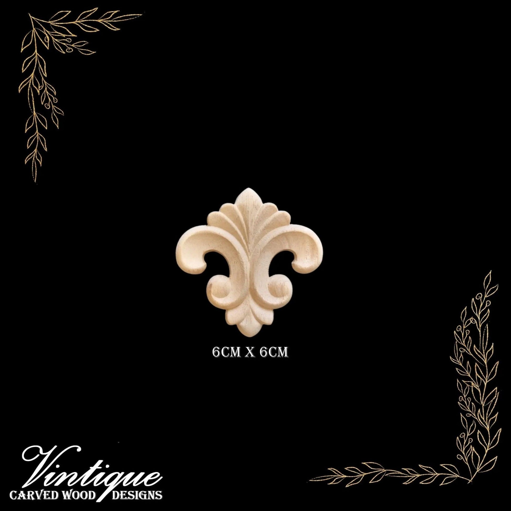 Fleur De Lis centre wood applique  6cm x 6cm-Vintique Concepts