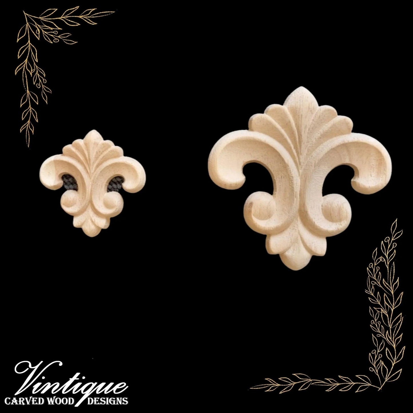 Fleur De Lis centre wood applique  6cm x 6cm-Vintique Concepts