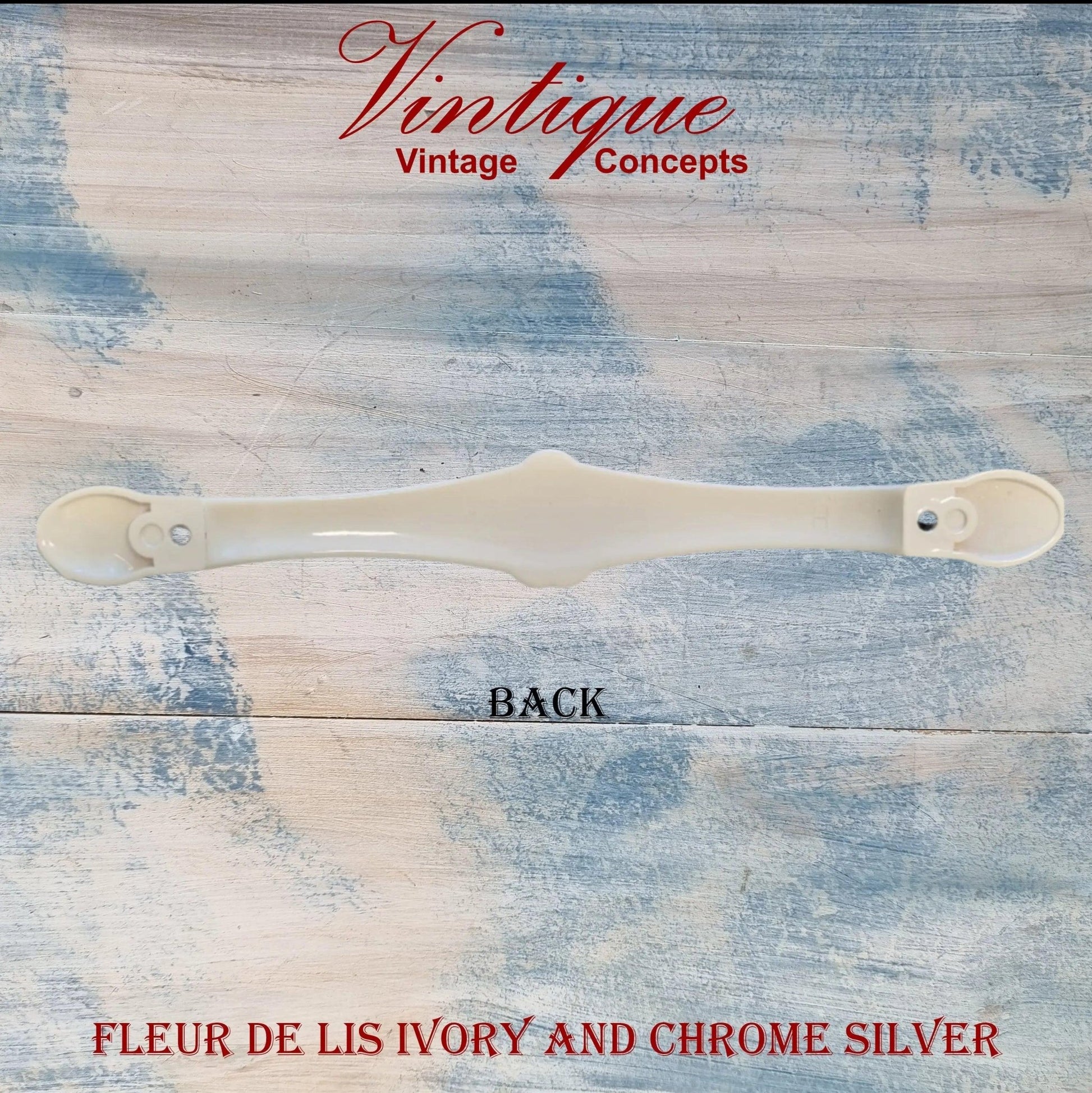 Fleur de Lis Ivory with Chrome silver Drawer handle 180mm long - Vintique Concepts