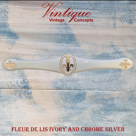 Fleur de Lis Ivory with Chrome silver Drawer handle 180mm long - Vintique Concepts