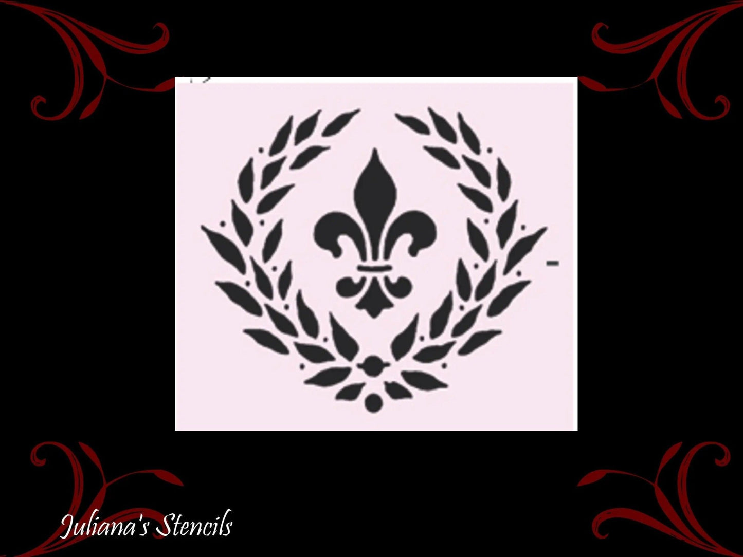 Fleur de Lis Wreath French Premium Furniture Paint Stencil 265mm x 160mm-Vintique Concepts