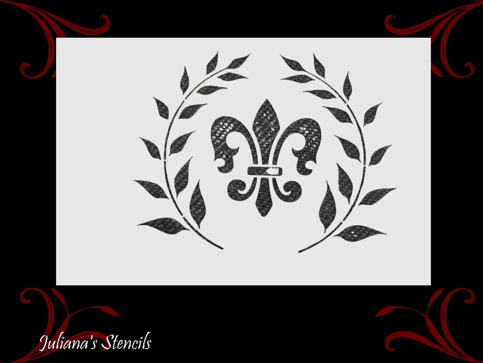 Fleur de Lis Wreath French Premium Furniture Paint Stencil 265mm x 160mm-Vintique Concepts