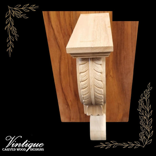 FlORAL & FAUNA Large wood shelf bracket 25cm x 45cm x 8cm (6cm carved width) - Vintique Concepts
