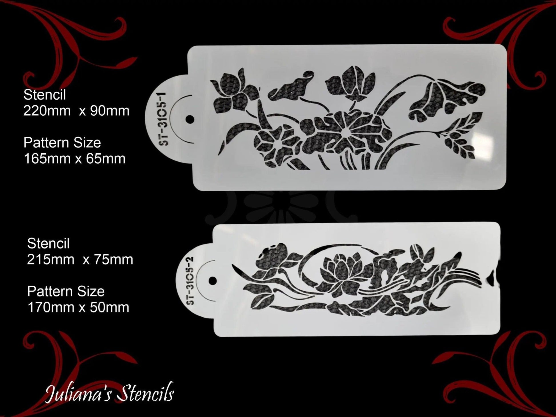 Floral Border Stencil for Cakes, Furniture painting (1 pair) - Vintique Concepts