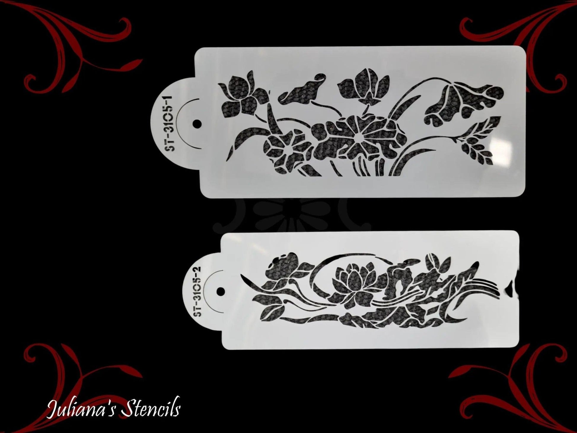 Floral Border Stencil for Cakes, Furniture painting (1 pair) - Vintique Concepts