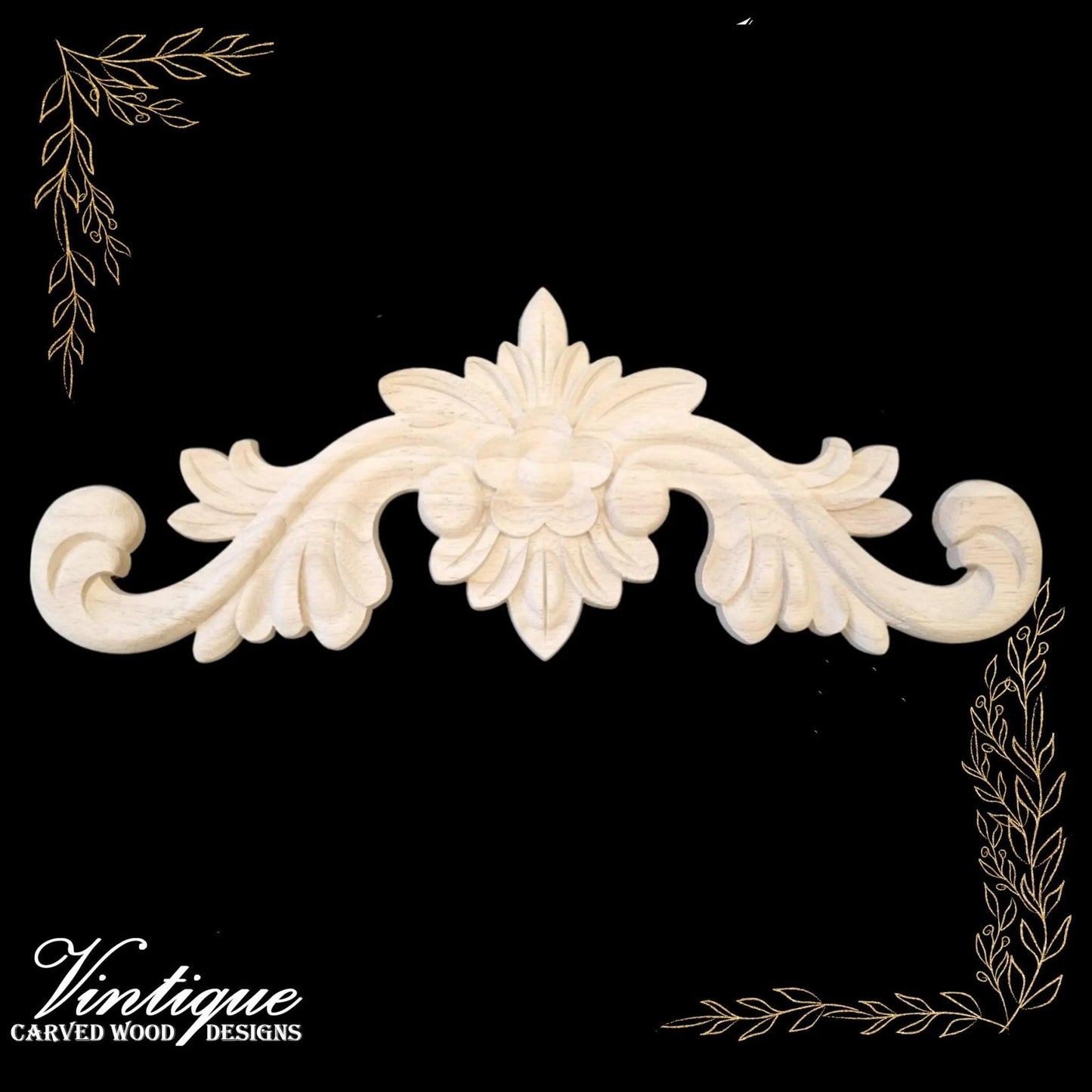 Floral Crown Centrepiece wood applique 40cm x 15cm-Vintique Concepts