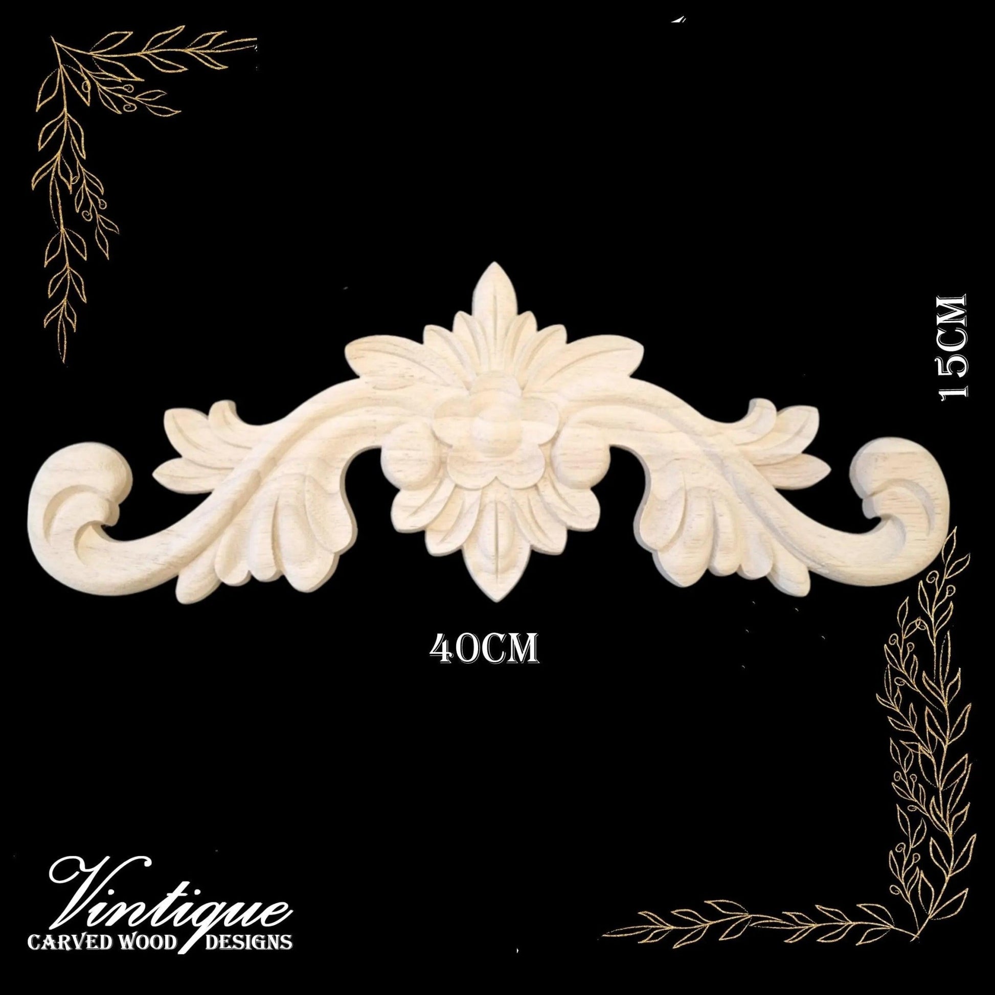 Floral Crown Centrepiece wood applique 40cm x 15cm-Vintique Concepts