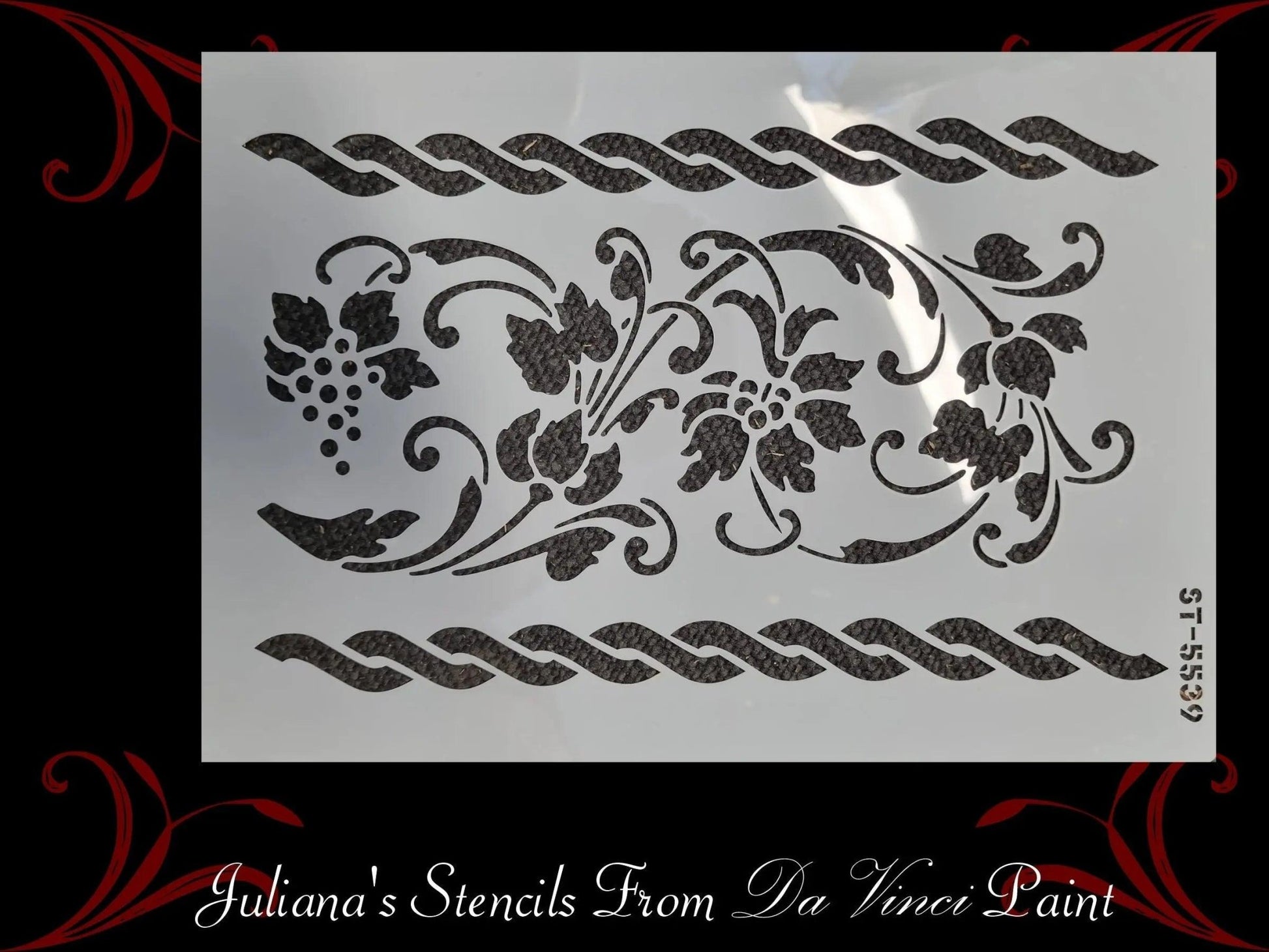 Floral & Grape Border furniture French painting stencil (A4 Size)-Vintique Concepts