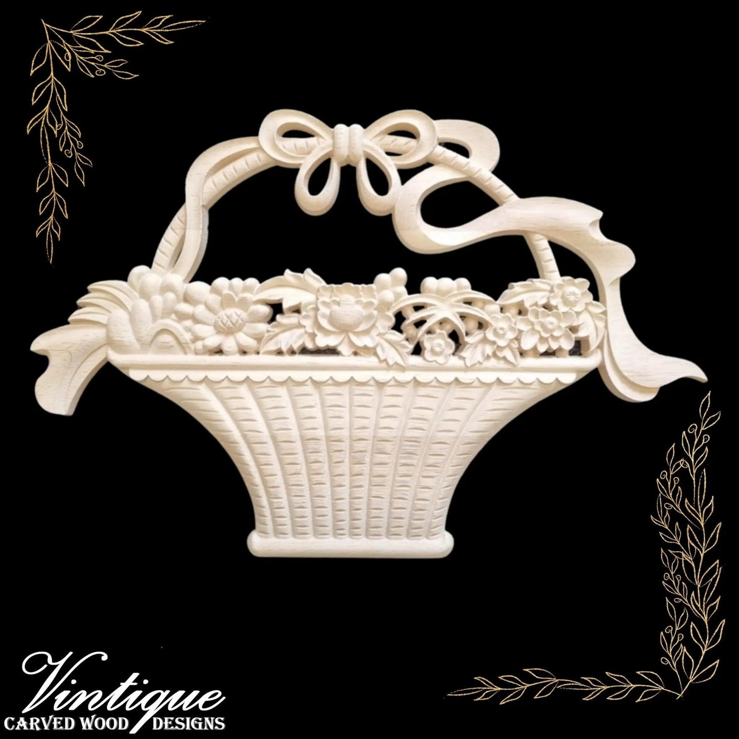 Flower Basket Furniture wood applique 36cm x 24cm