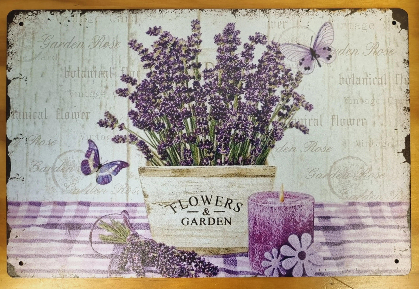 Flowers & garden with Lavender- Vintage Tin Sign - Vintique Concepts