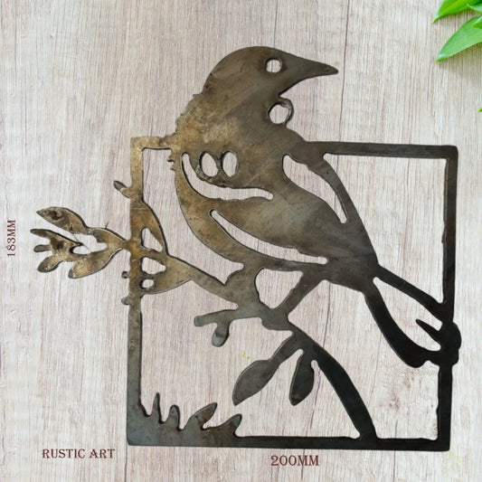 Framed Rusty Metal Bird TUI the musical bird 198mm x 183mm - Vintique Concepts