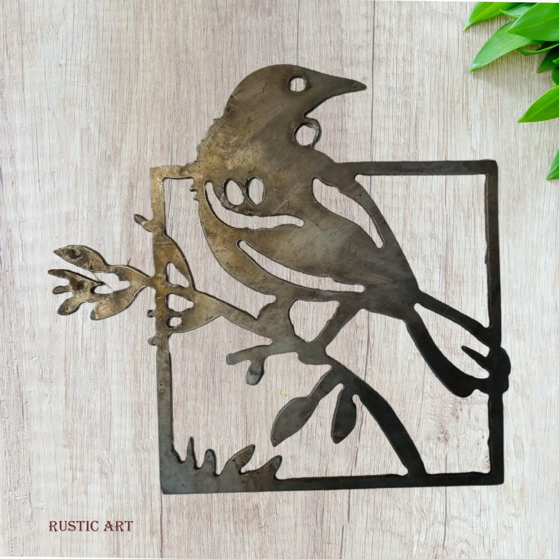 Framed Rusty Metal Bird TUI the musical bird 198mm x 183mm-Vintique Concepts