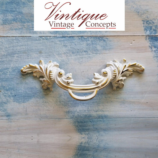 French Provence Off White/Gold Ornate Drawer handle 135mm long - Vintique Concepts