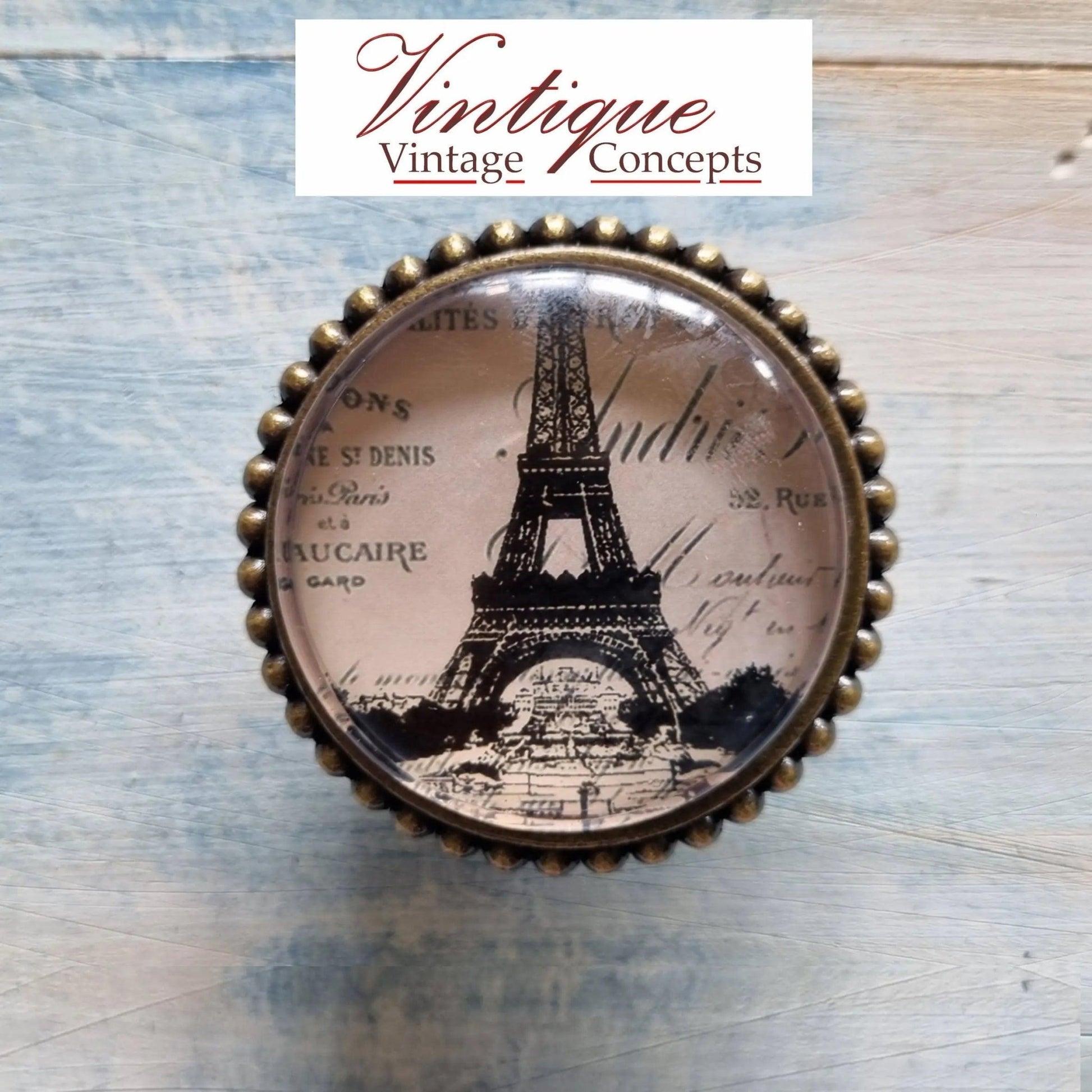 French series Vintage Glass/Zinc Alloy Gold Knob 54mm Eiffle tower