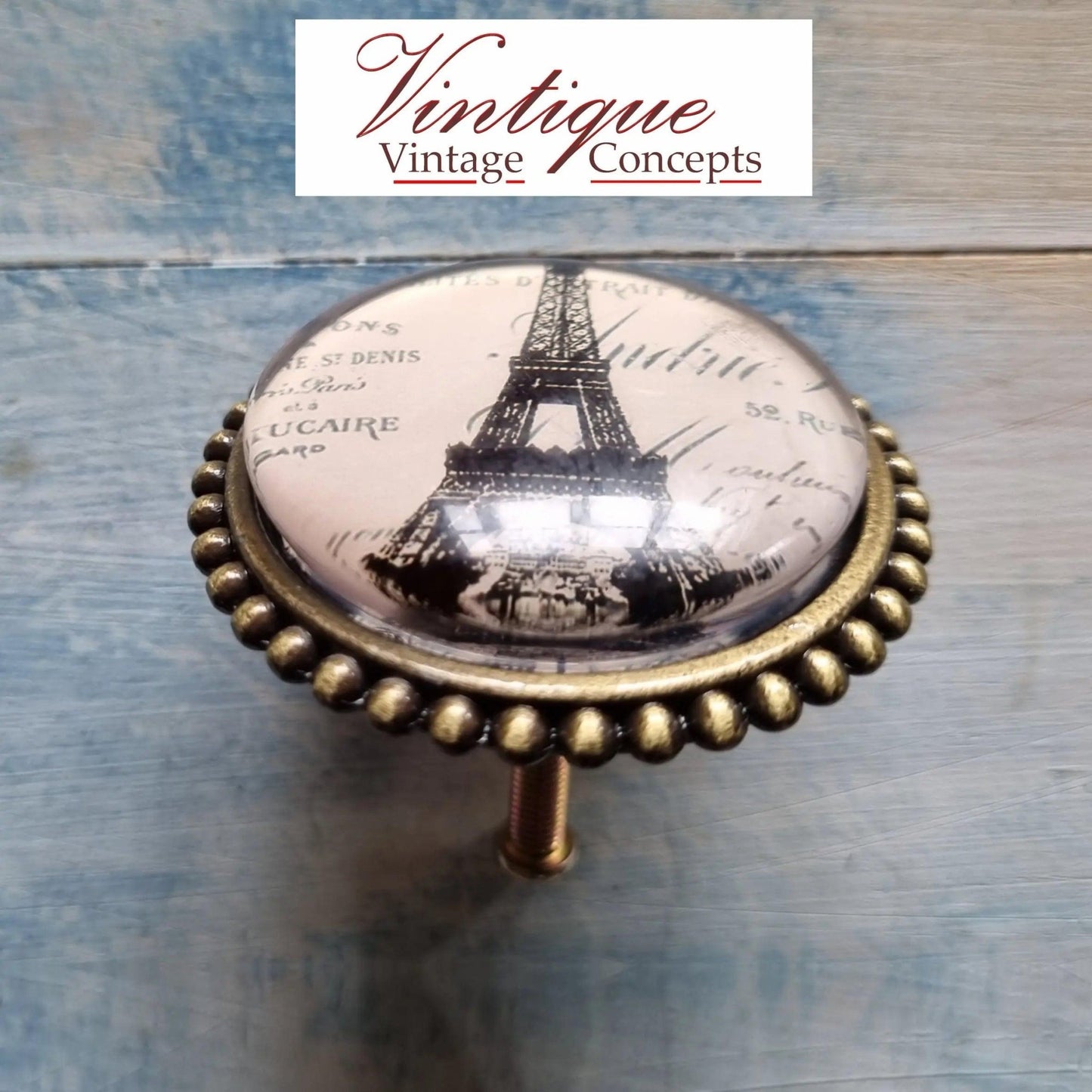 French series Vintage Glass/Zinc Alloy Gold Knob 54mm Eiffle tower