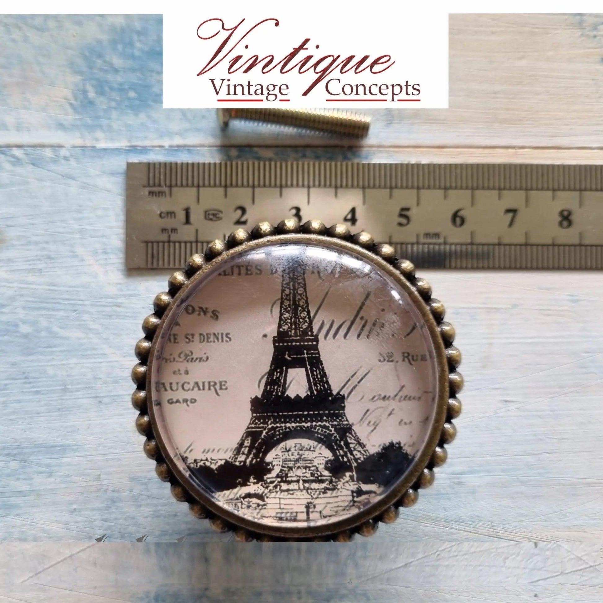 French series Vintage Glass/Zinc Alloy Gold Knob 54mm Eiffle tower