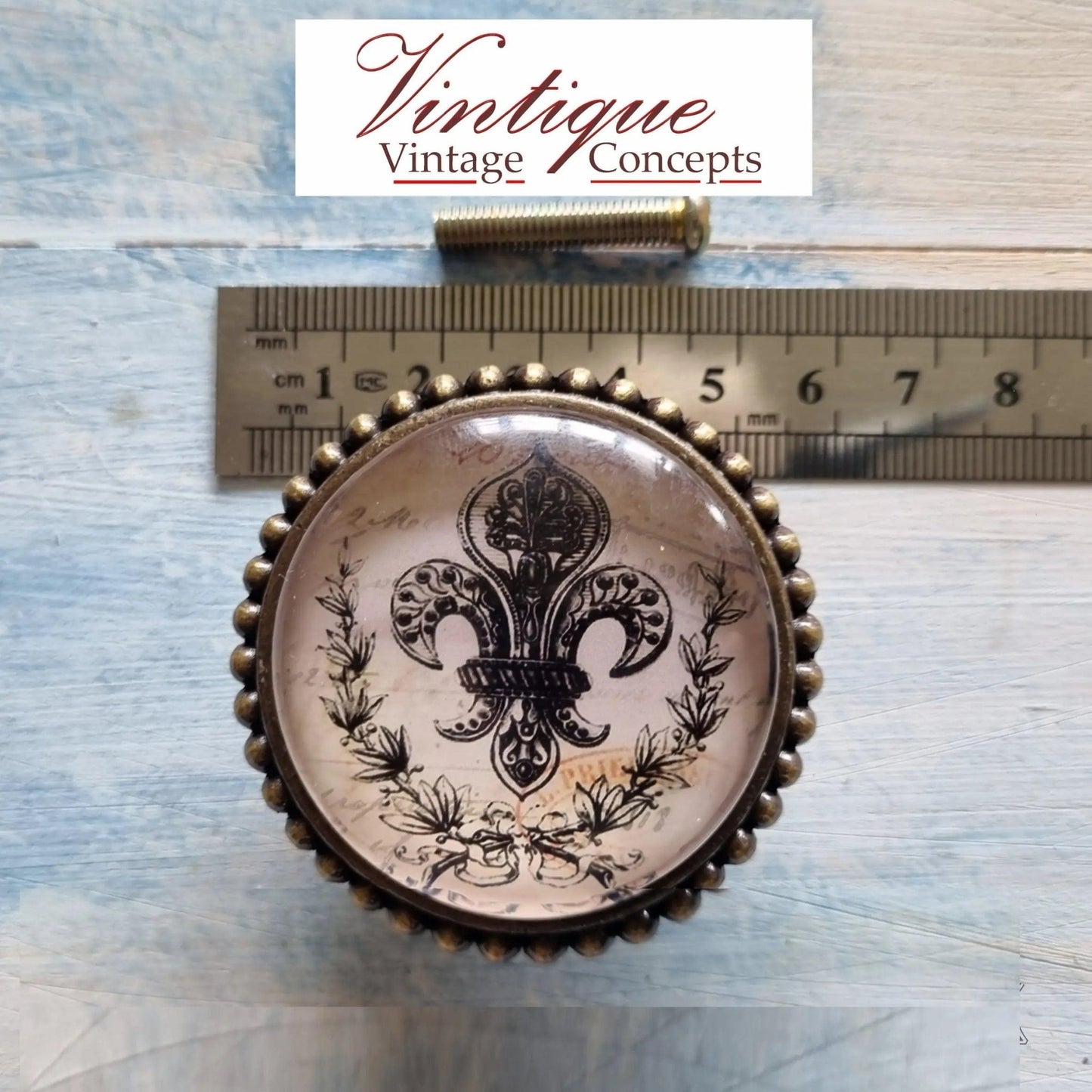 French series Vintage Glass/Zinc Alloy Gold Knob 54mm Fleur De Lis