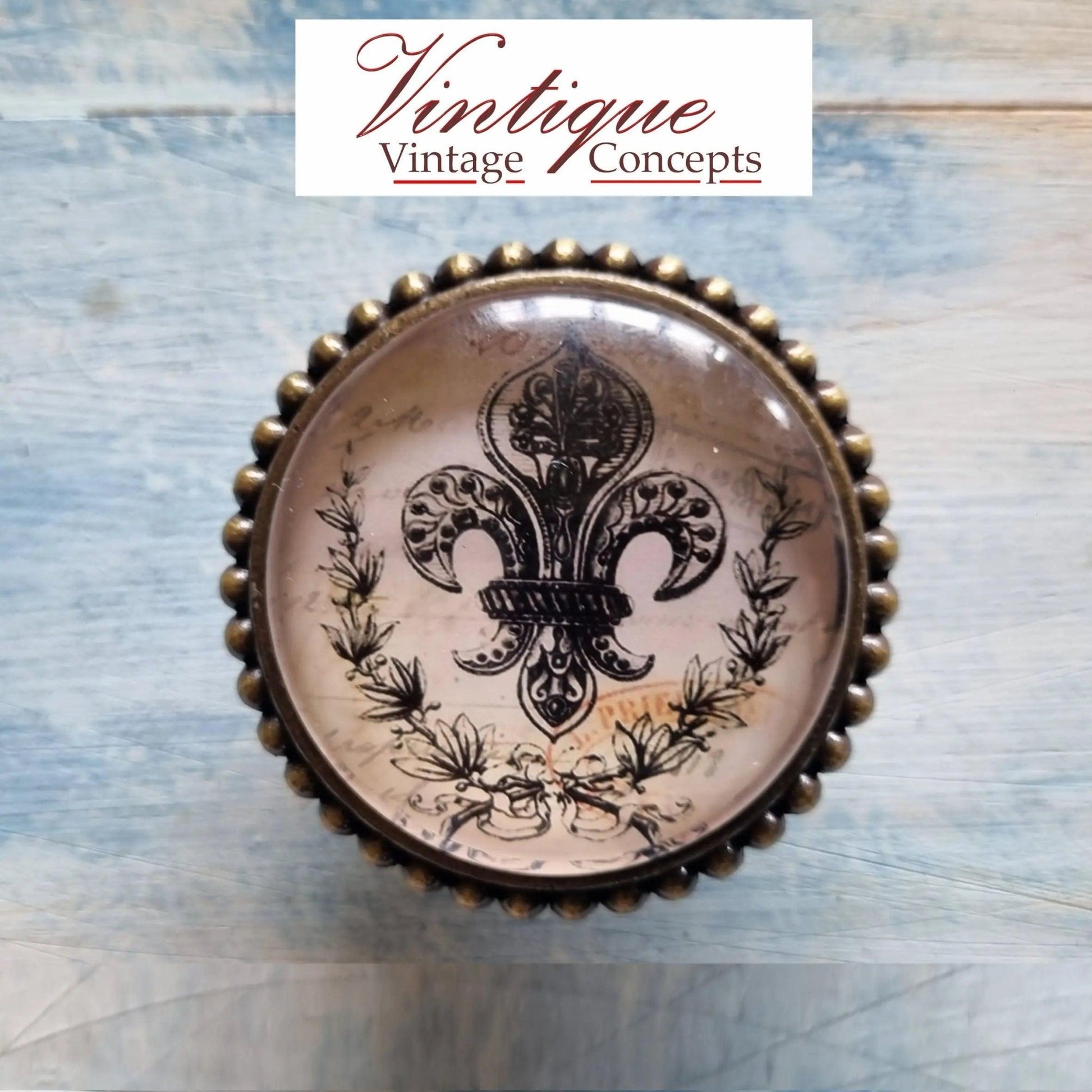 French series Vintage Glass/Zinc Alloy Gold Knob 54mm Fleur De Lis-Vintique Concepts