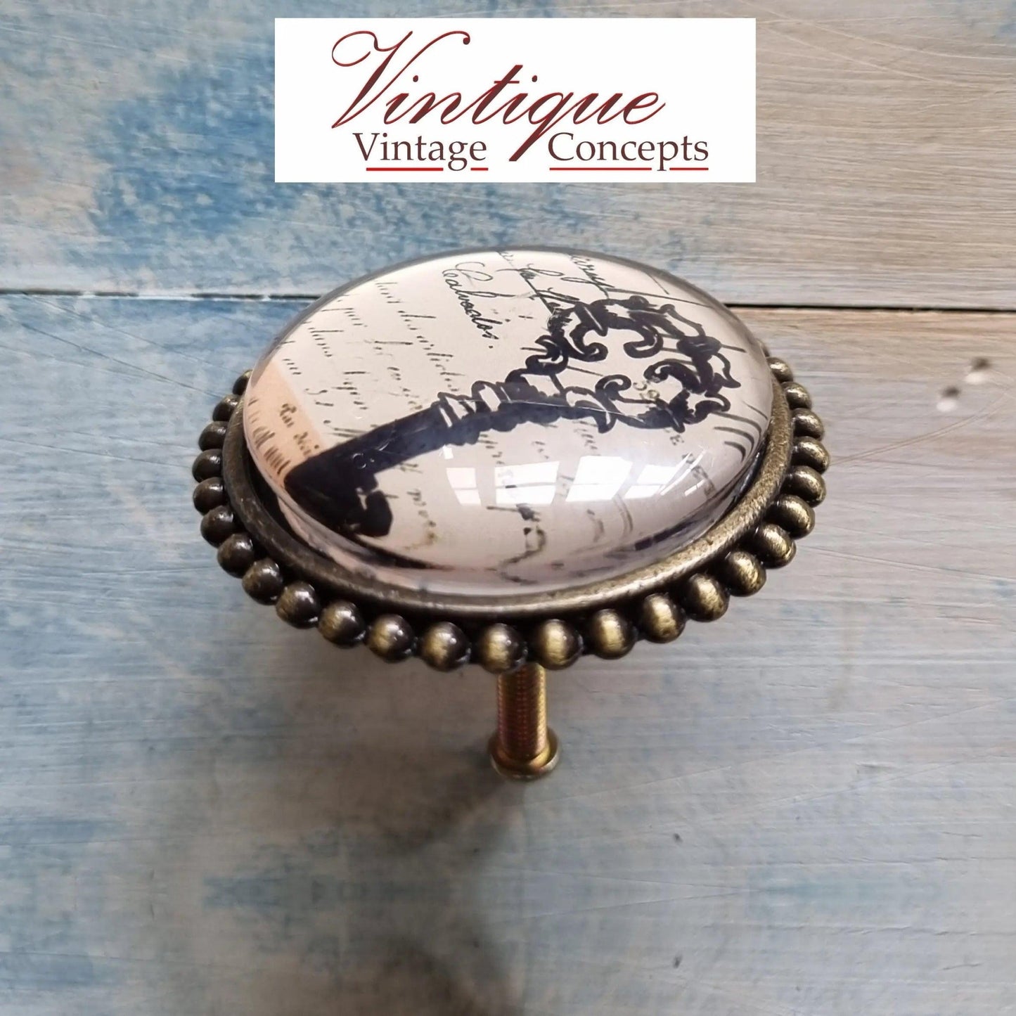 French series Vintage Glass/Zinc Alloy Gold Knob 54mm old key-Vintique Concepts