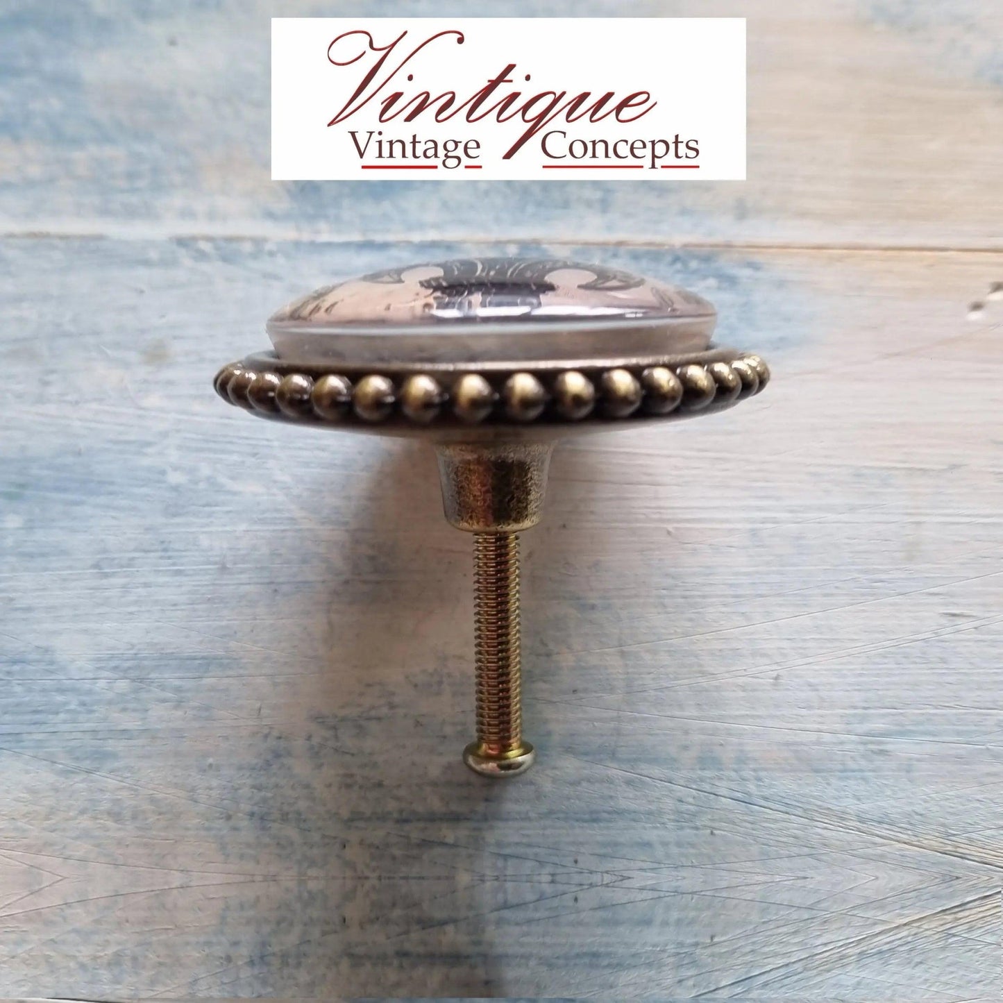 French series Vintage Glass/Zinc Alloy Gold Knob 54mm old key-Vintique Concepts