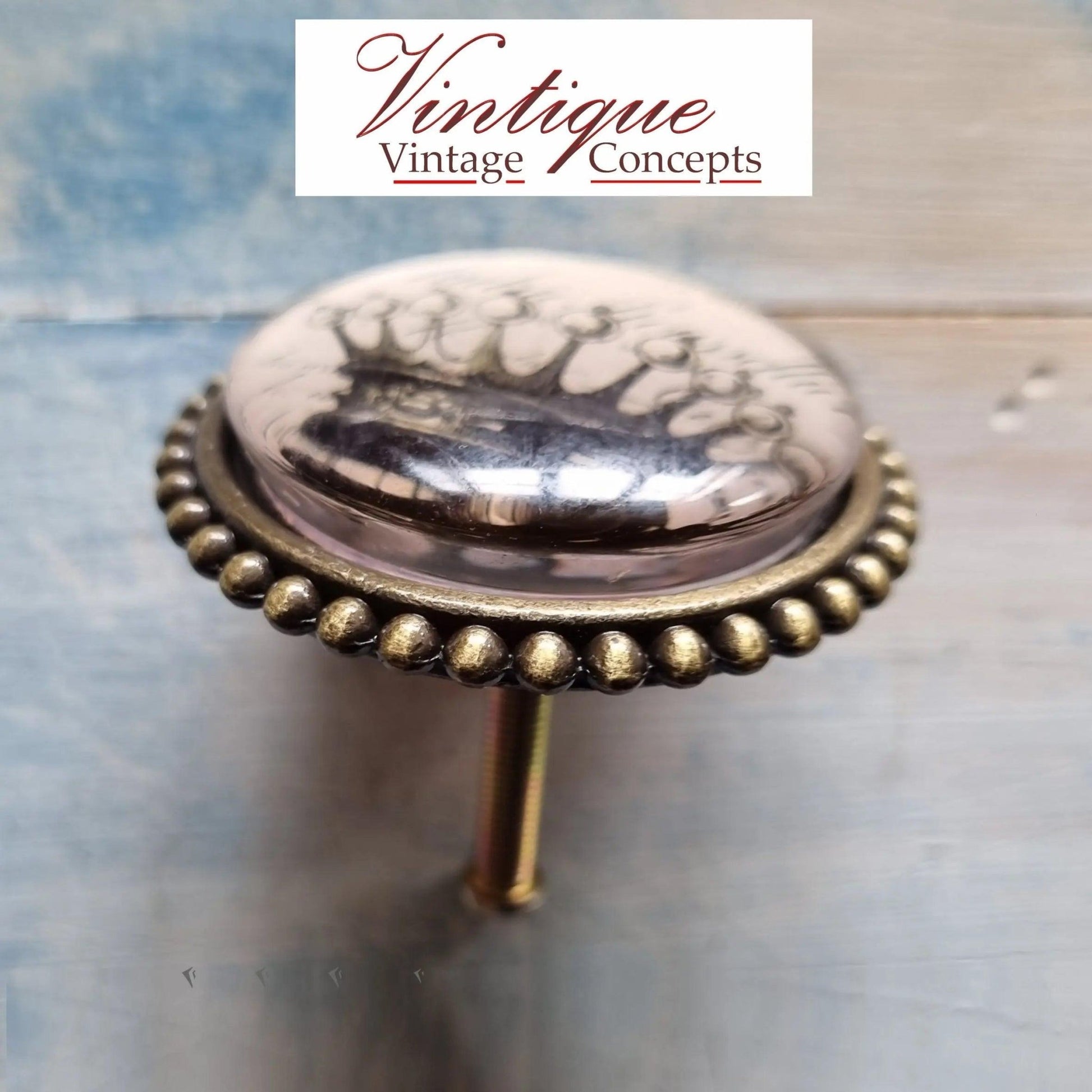 French series Vintage Glass/Zinc Alloy Gold Knob 54mm Royal Crown - Vintique Concepts