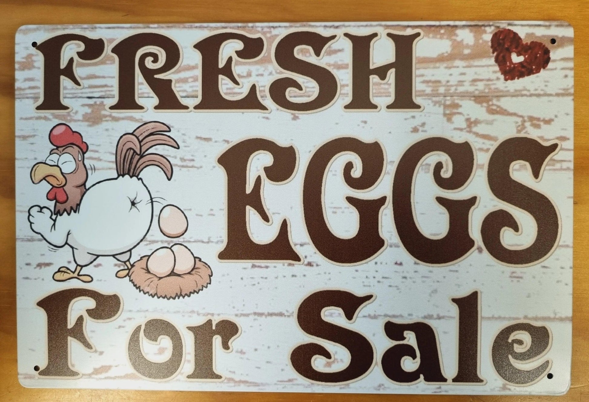 FRESH EGGS for sale....Tin Sign - Love the laying hen 30cm x 20cm* - Vintique Concepts