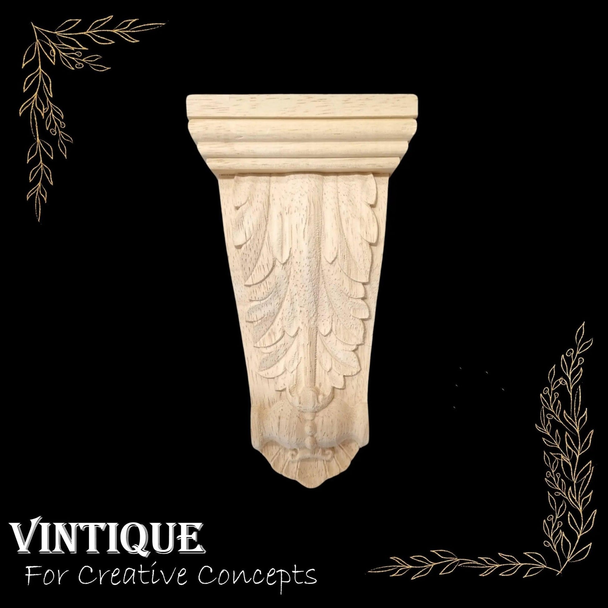 GREEK Fig leaf wooden corbel (each) 18cm x 10cm x 3cm - Vintique Concepts