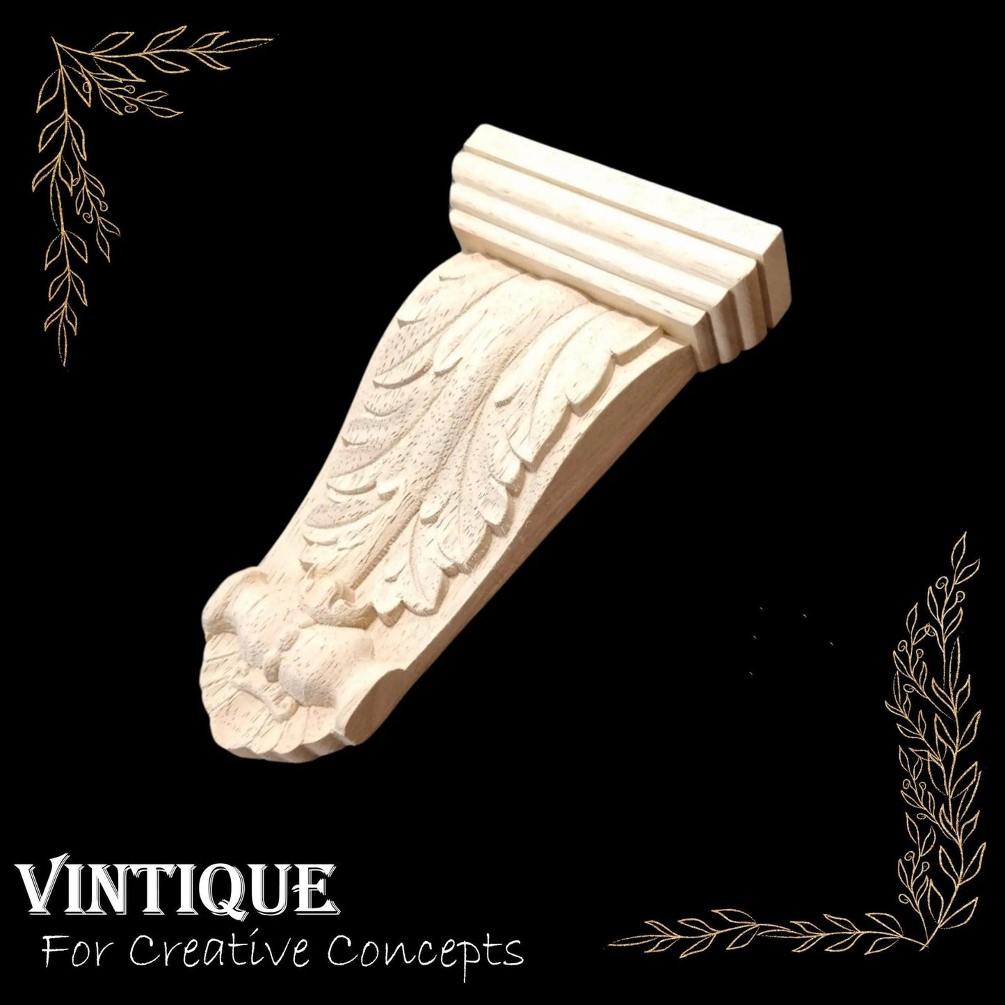 GREEK Fig leaf wooden corbel (each) 18cm x 10cm x 3cm - Vintique Concepts