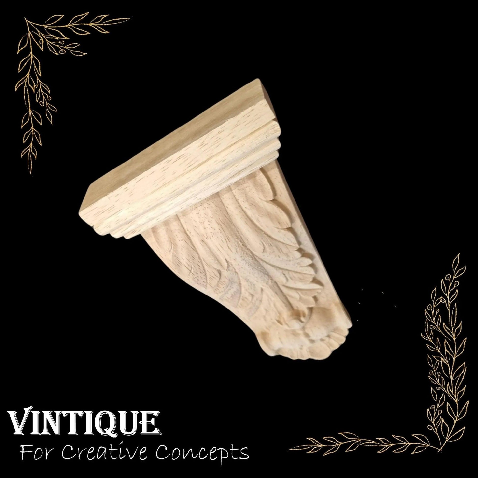 GREEK Fig leaf wooden corbel (each) 18cm x 10cm x 3cm - Vintique Concepts