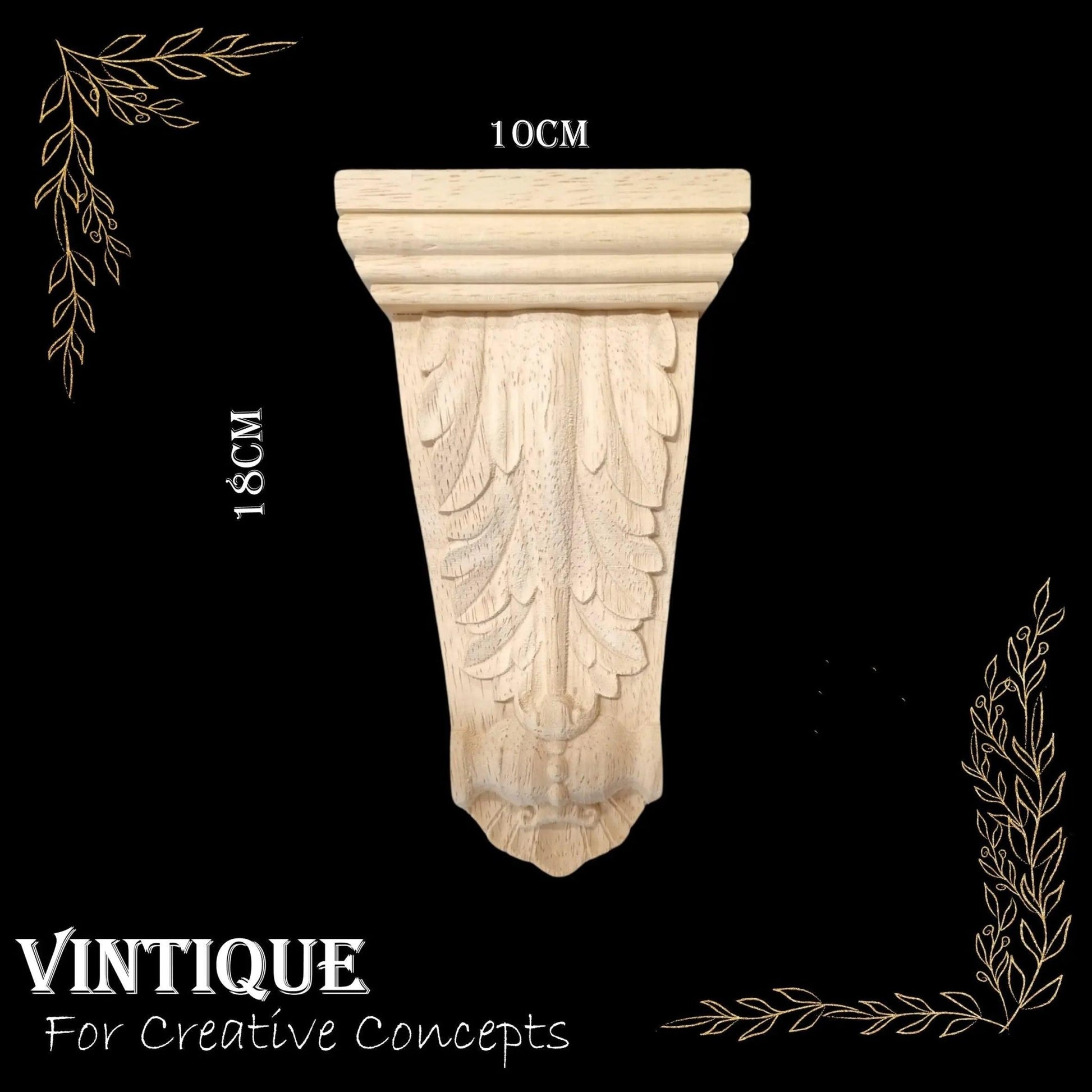 GREEK Fig leaf wooden corbel (each) 18cm x 10cm x 3cm - Vintique Concepts