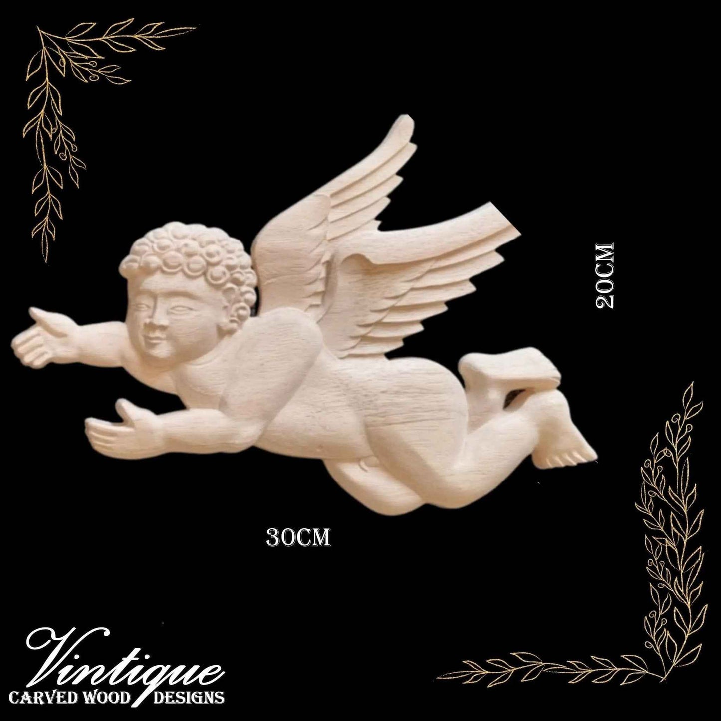 Guardian Angels (pair) carved Wooden Applique left & right( 30cm x 20cm each angel)