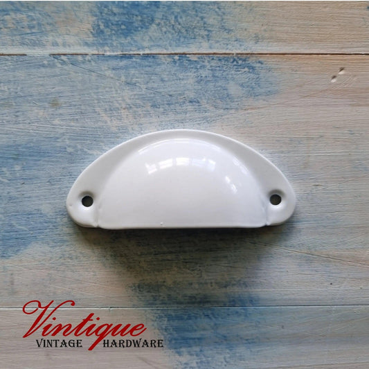 Half Moon Drawer Pull  Handle Antique White 86mm-Vintique Concepts