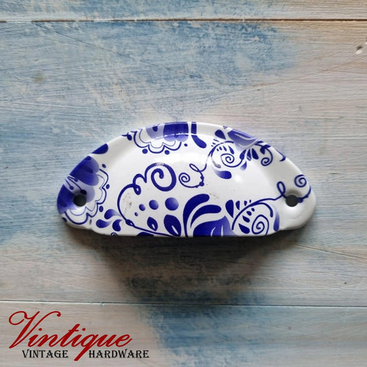 Half Moon Drawer Pull  Handle Blue Vines 86mm-Custom Colours-Vintique Concepts