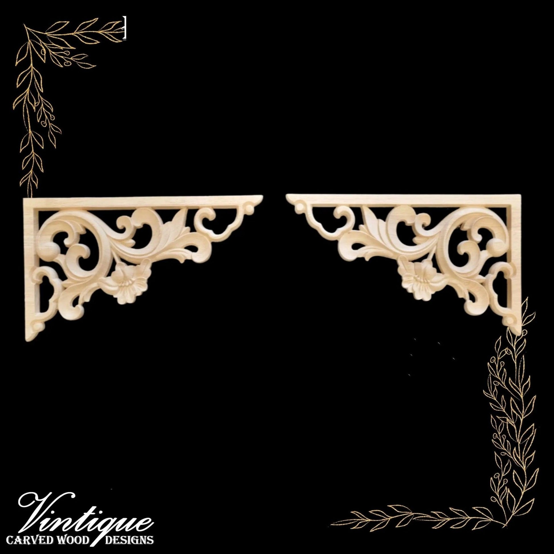 Hampton Court Corner wooden Applique 30cm x 18cm ((each) sold in pairs)-Vintique Concepts