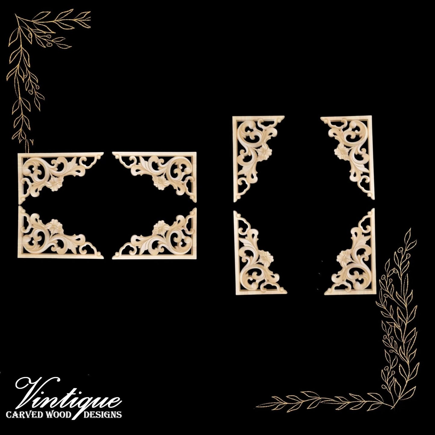 Hampton Court Corner wooden Applique 30cm x 18cm ((each) sold in pairs)-Vintique Concepts