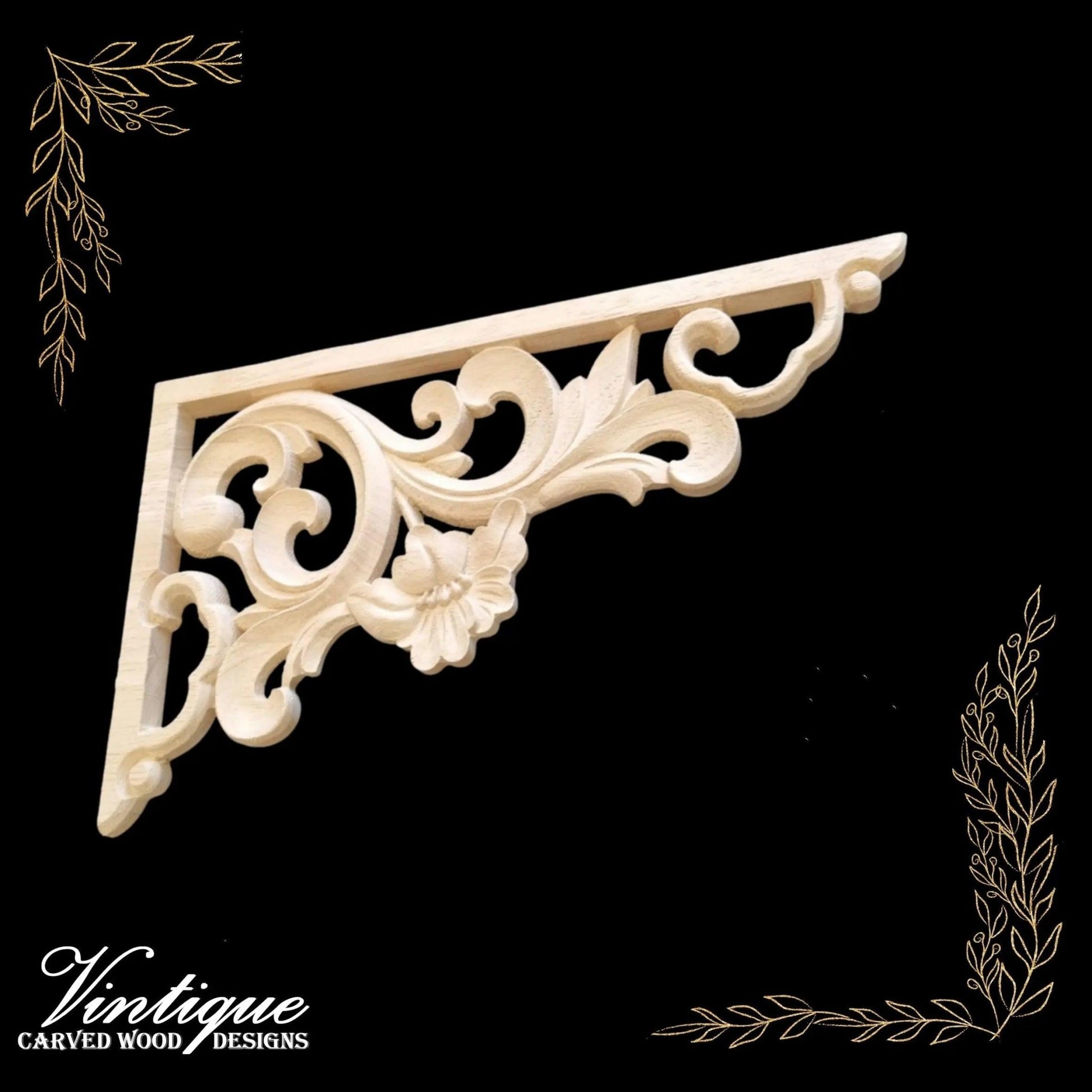 Hampton Court Corner wooden Applique 30cm x 18cm ((each) sold in pairs)-Vintique Concepts