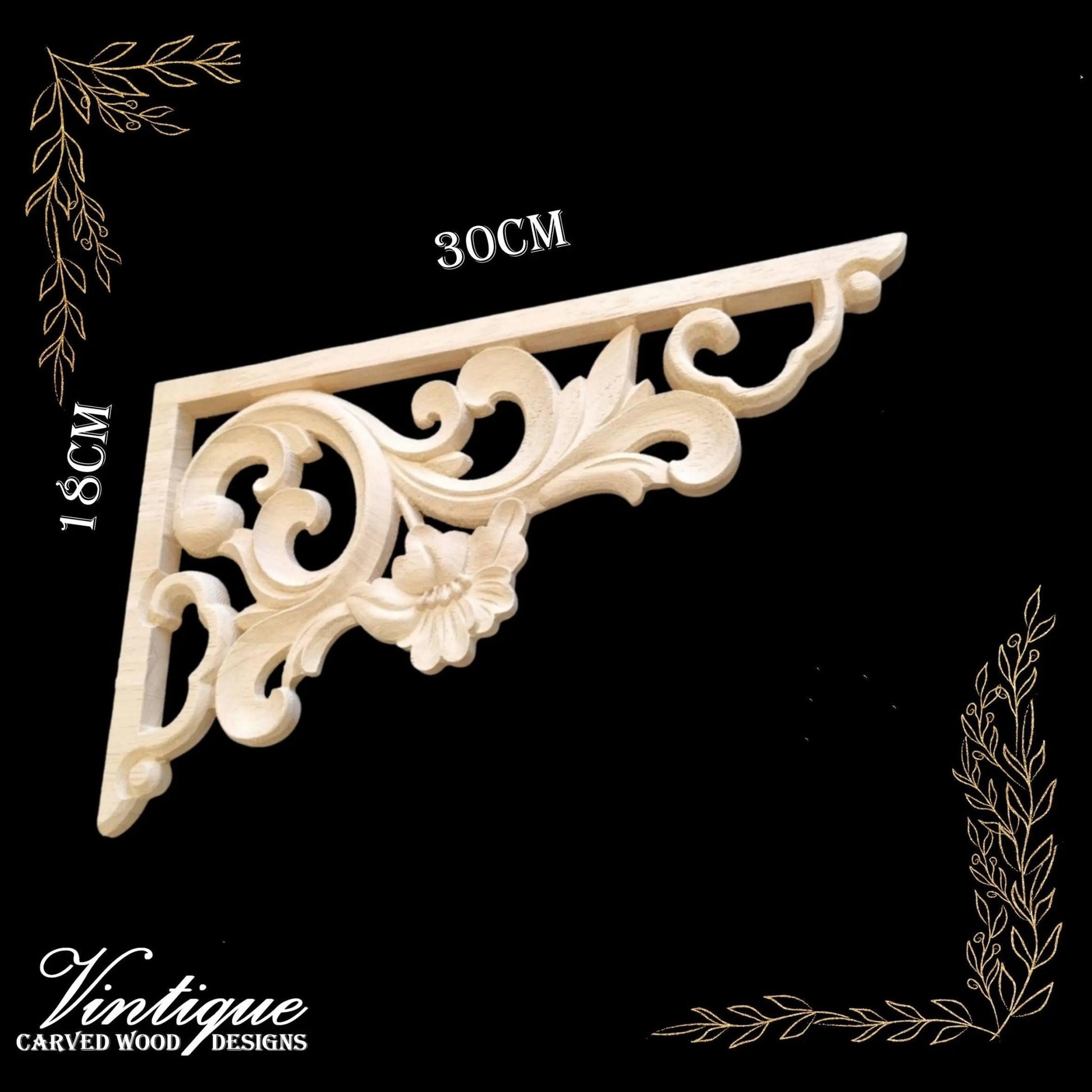 Hampton Court Corner wooden Applique 30cm x 18cm ((each) sold in pairs)-Vintique Concepts