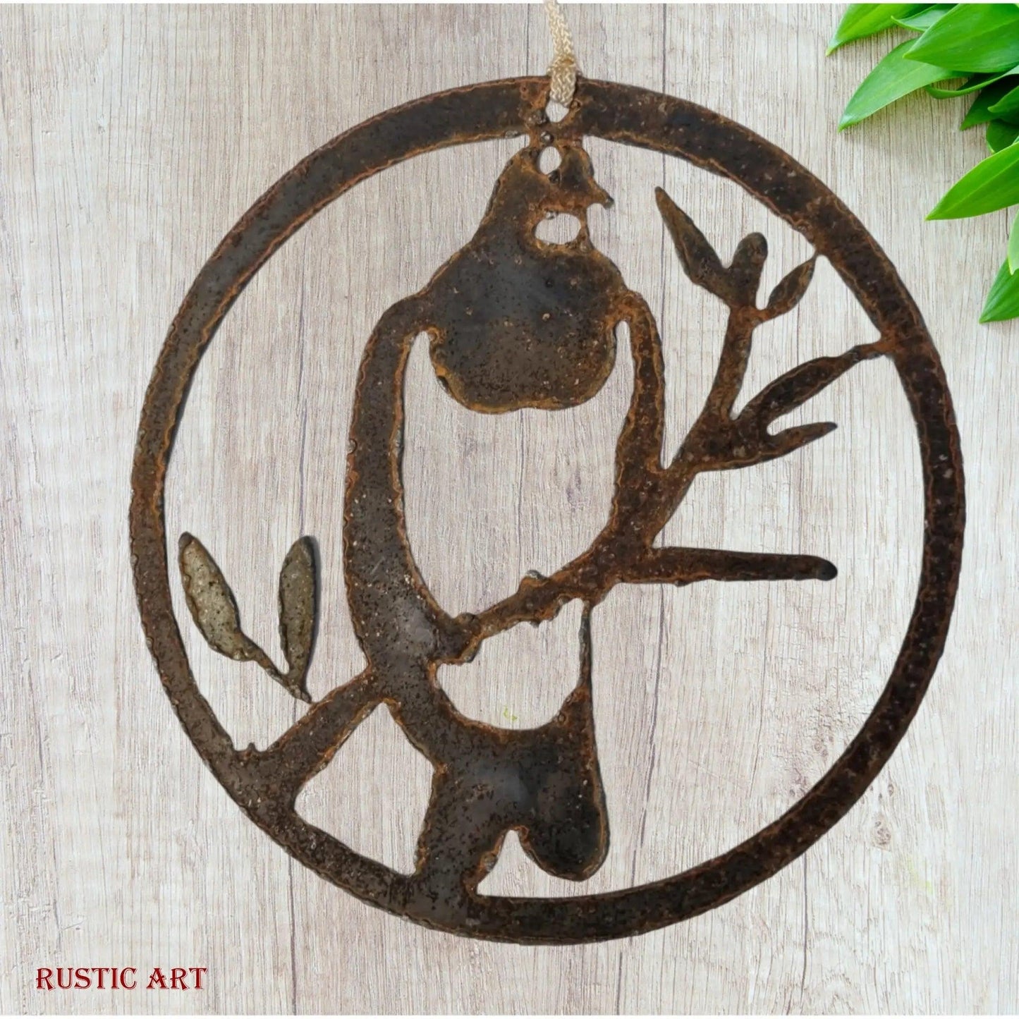 Hanging Rusty Metal Bird KERERU in  circle approx 180mm in dia-Vintique Concepts