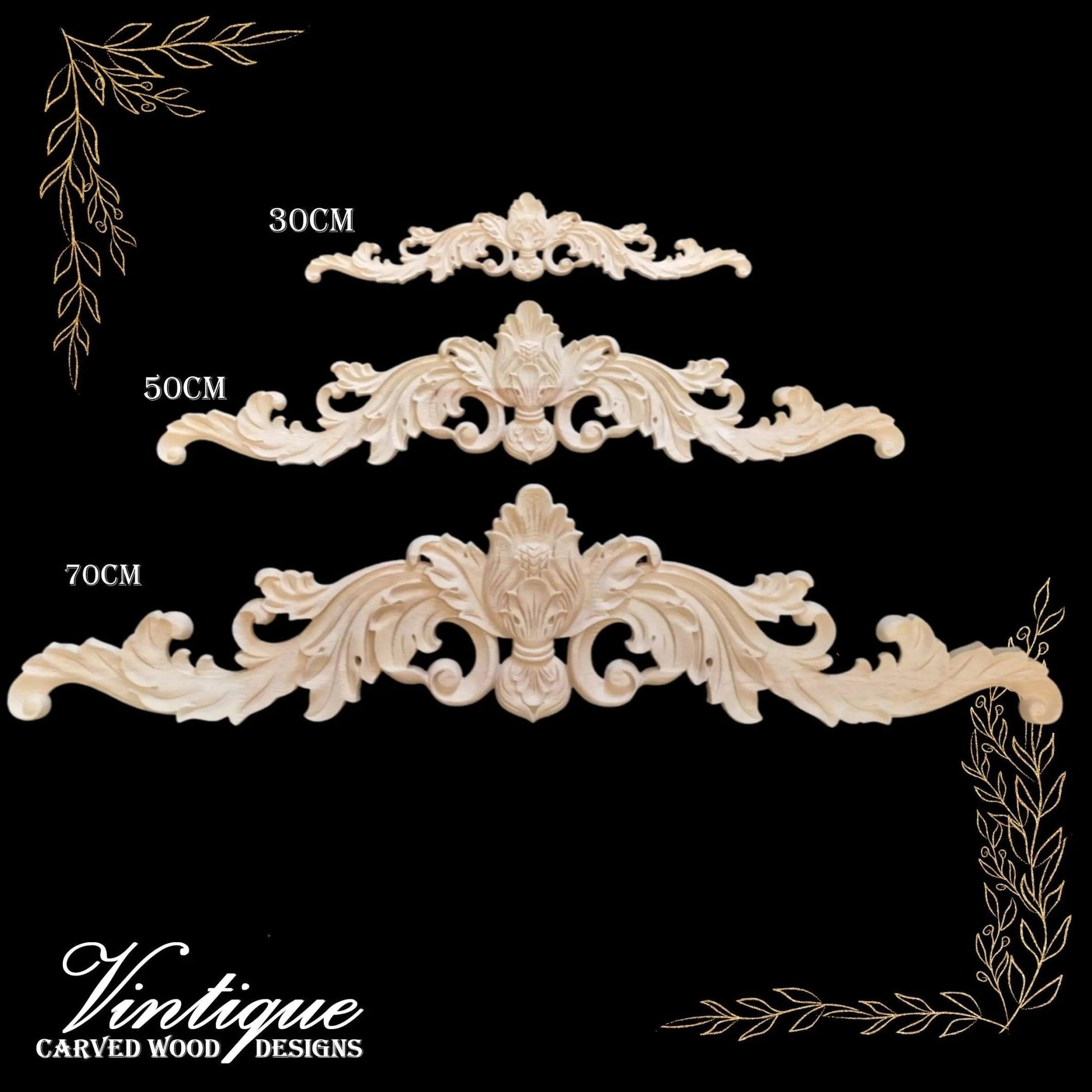 Hapsburg Flush Centre Wooden Applique 30cm x 6cm - Vintique Concepts