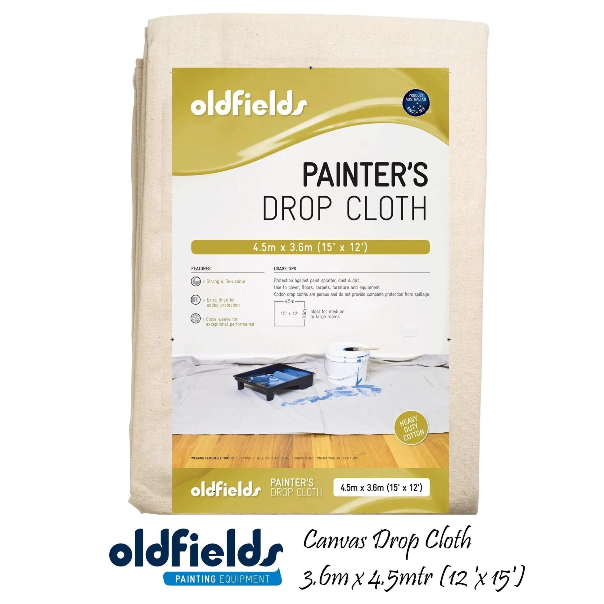 Heavy Duty Canvas Drop Sheet 12' x 15' (3.66 x 4.58mtr) from Oldfields-Vintique Concepts