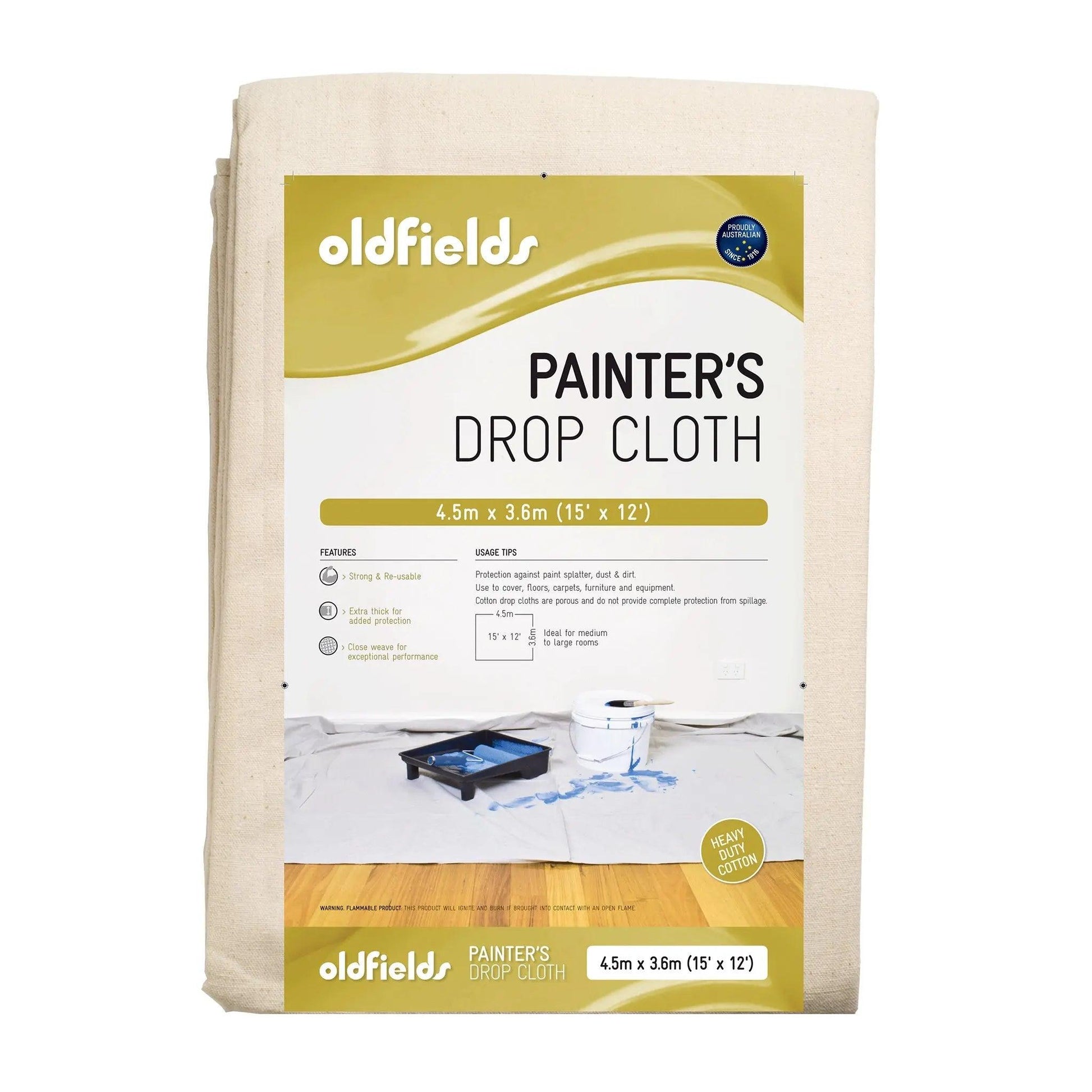 Heavy Duty Canvas Drop Sheet 12' x 15' (3.66 x 4.58mtr) from Oldfields-Vintique Concepts