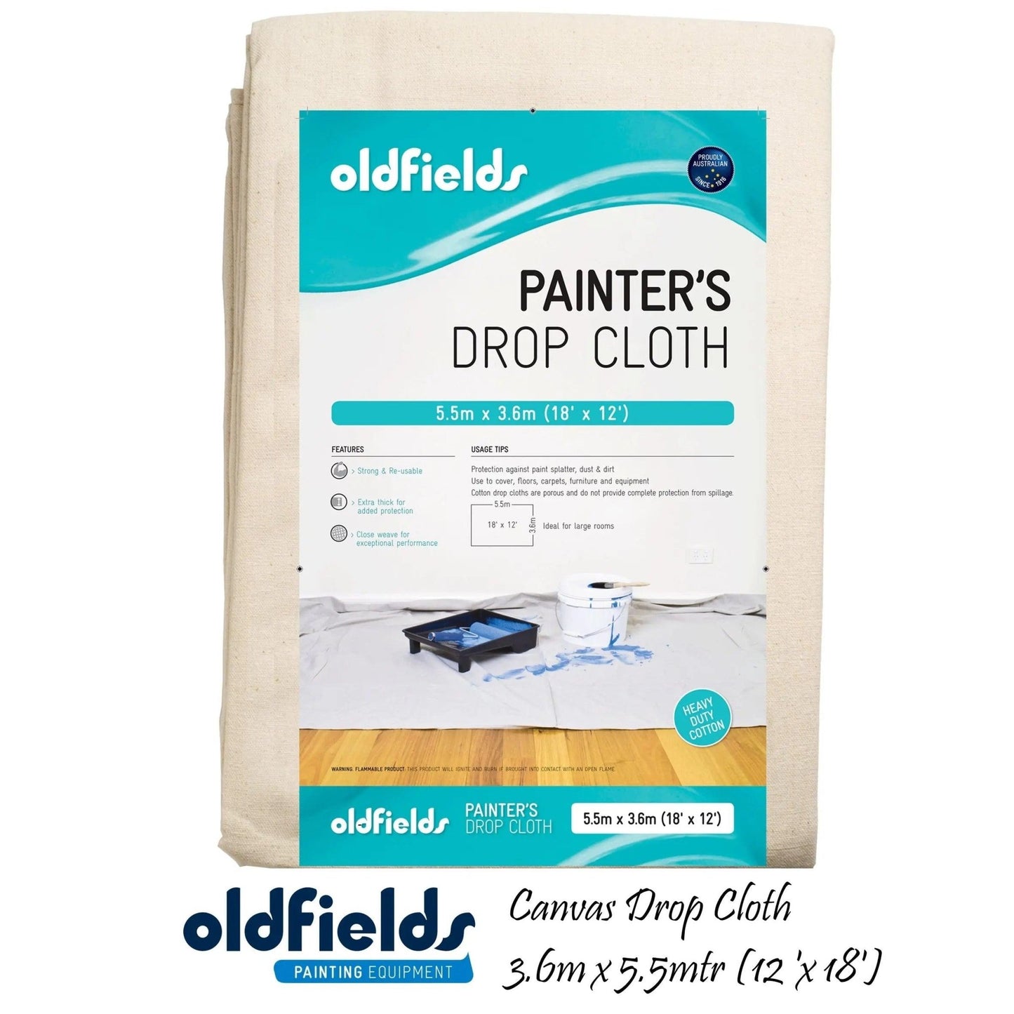 Heavy Duty Canvas Drop Sheet 12' x 18' (3.66 x 5.5mtr) from Oldfields-Vintique Concepts