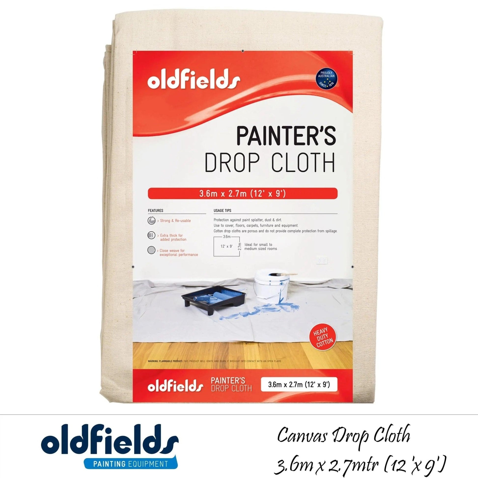 Heavy Duty Canvas Drop Sheet 12' x 9' (3.66 x 2.74mtr) from Oldfields-Vintique Concepts