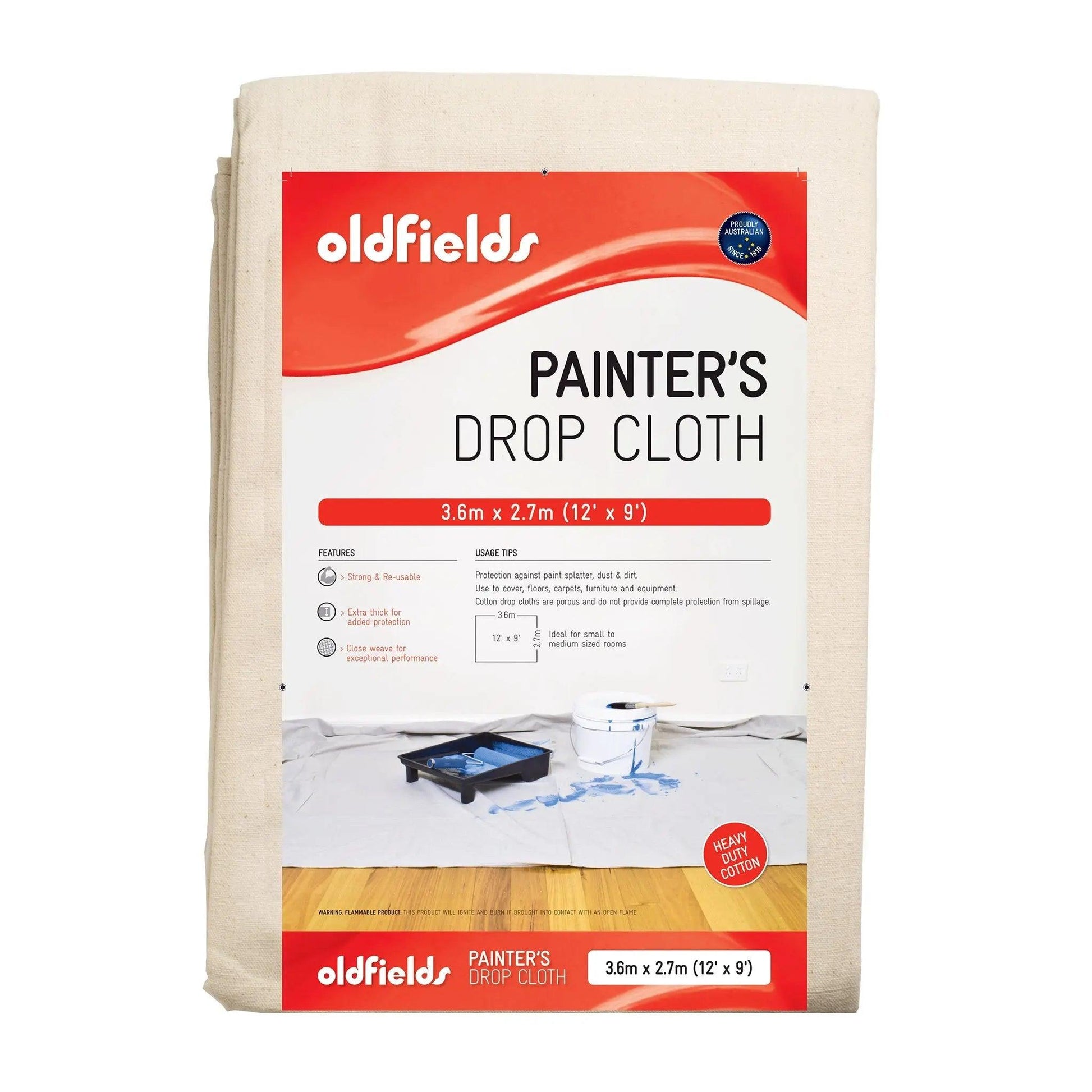 Heavy Duty Canvas Drop Sheet 12' x 9' (3.66 x 2.74mtr) from Oldfields-Vintique Concepts