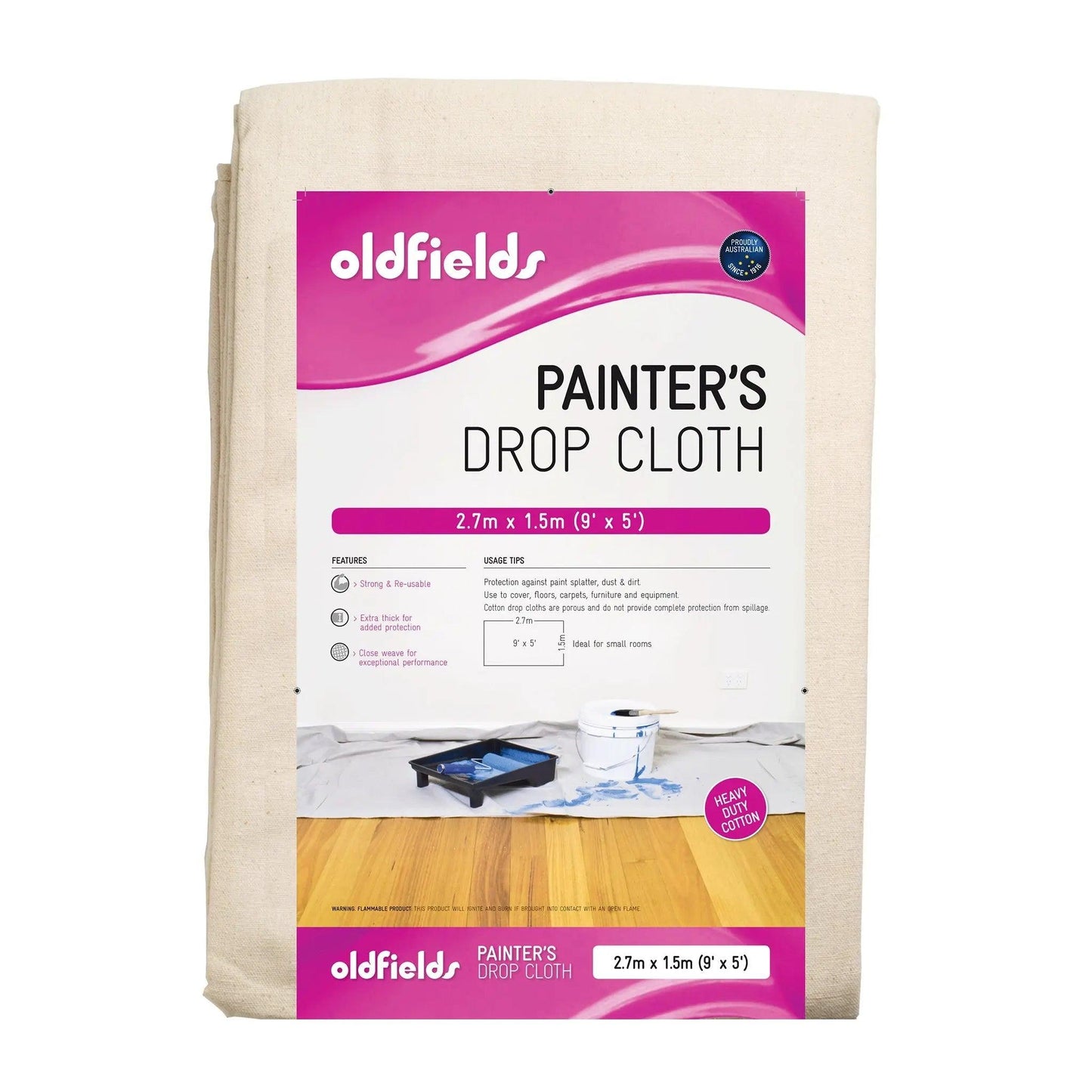 Heavy Duty Canvas Drop Sheet 9' x 5' (2.74mtr x 1.52mtr) from Oldfields-Vintique Concepts