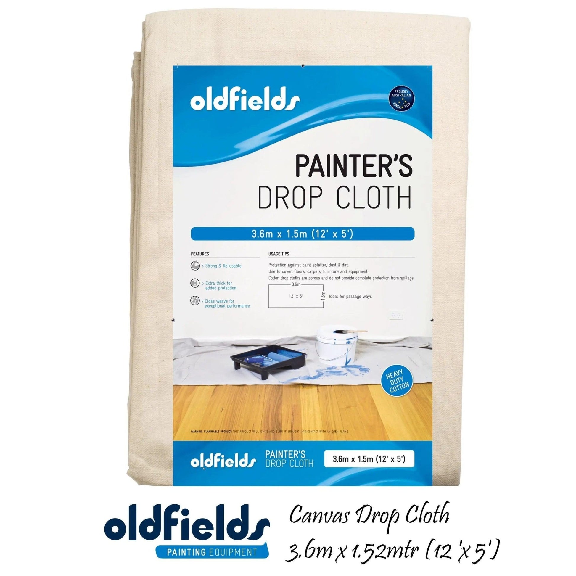 Heavy Duty Canvas Drop Sheet for hallway 12' x 5' (3.66 x 1.52mtr) from Oldfields - Vintique Concepts