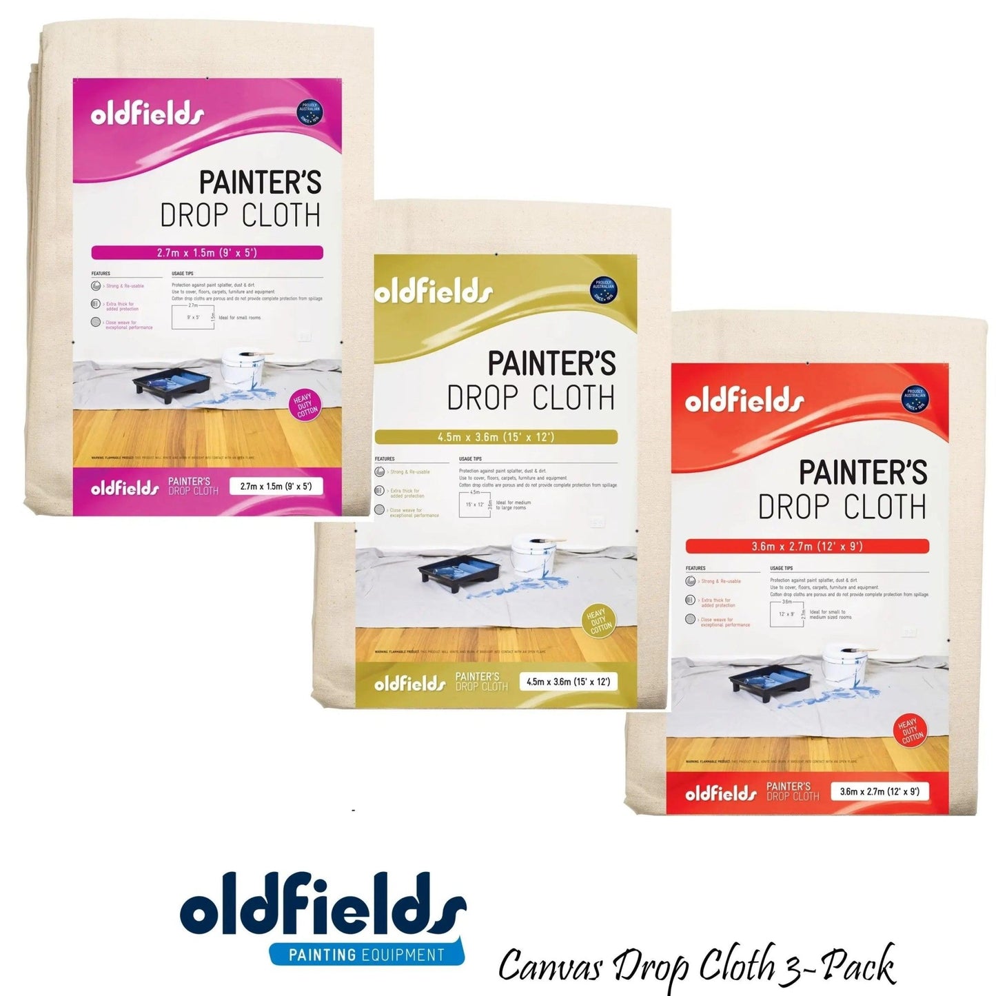 Heavy Duty Canvas Drop Sheet (set of 3) from Oldfields-Vintique Concepts