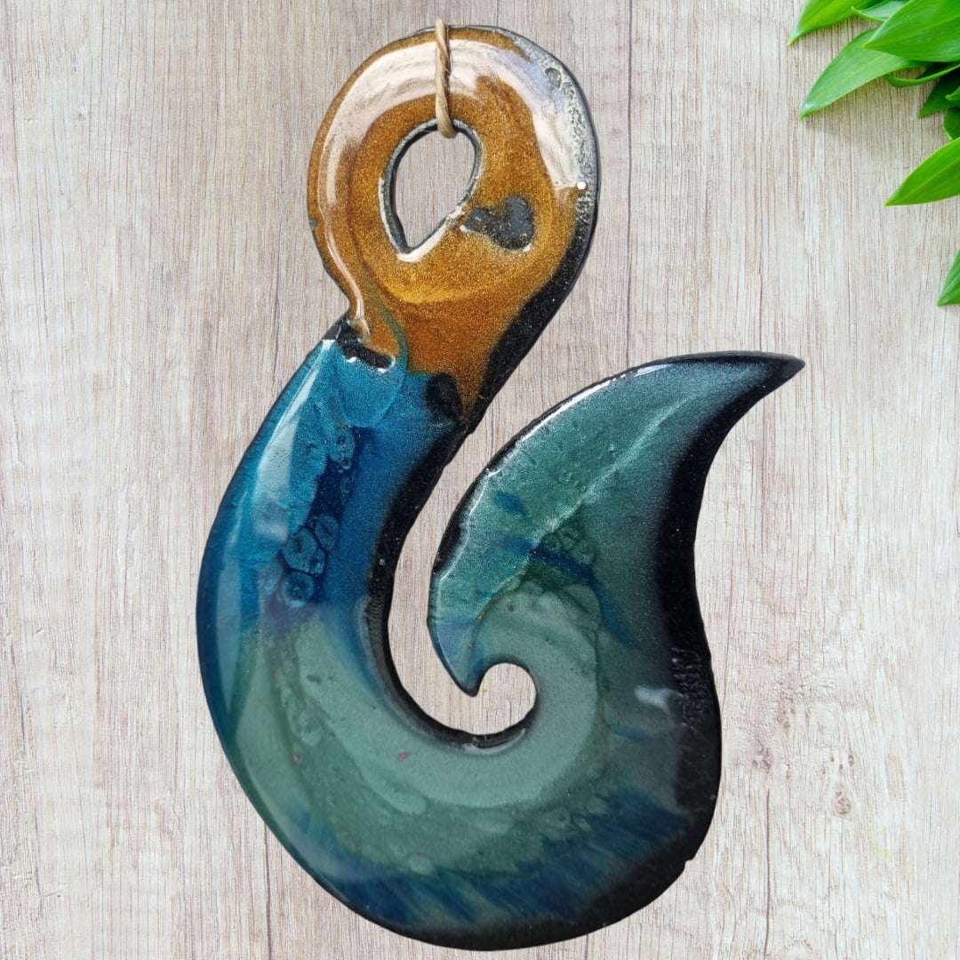 Hei-Matau (fish Hook) maori epoxy metal  art-Vintique Concepts